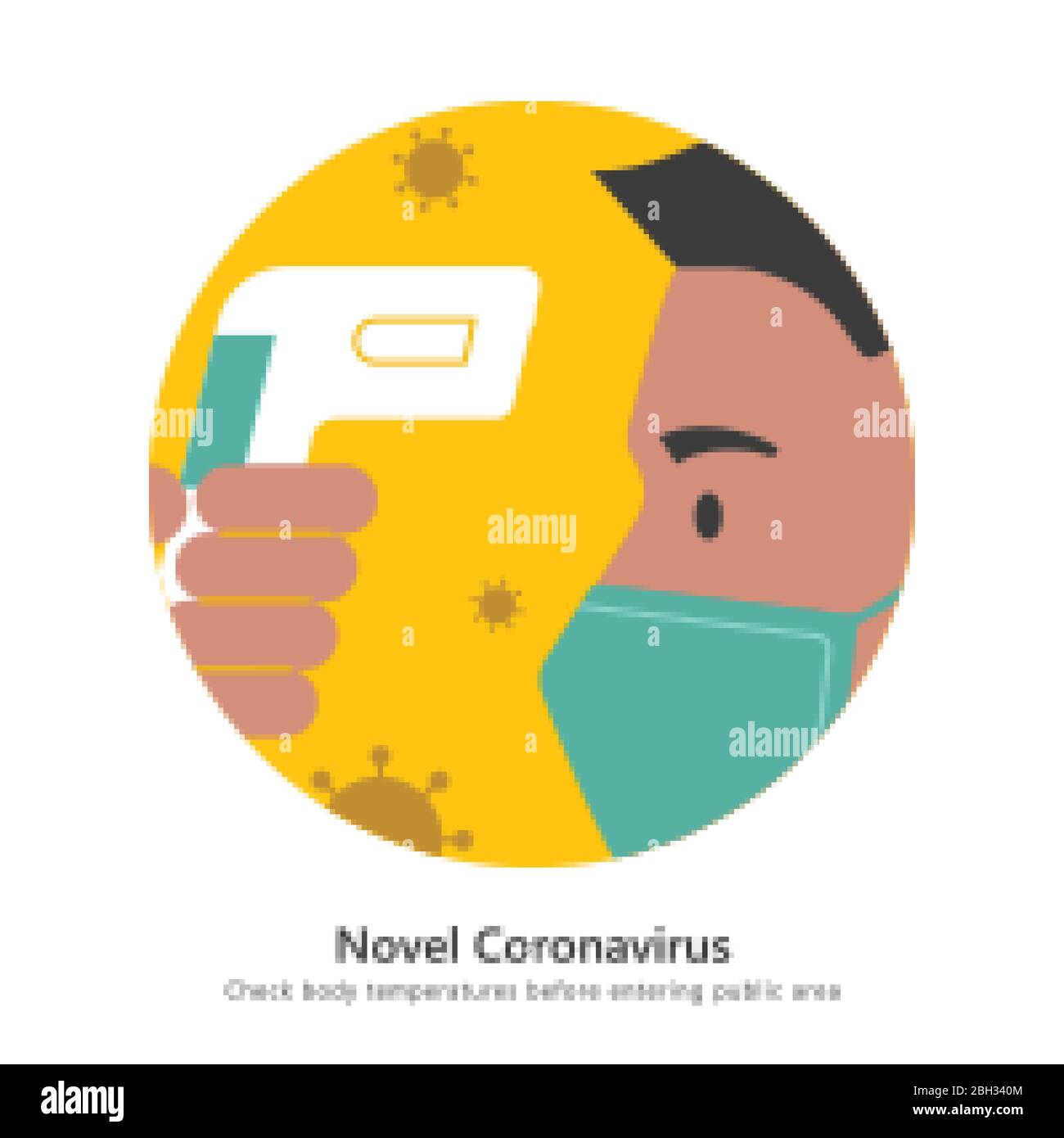 Körpertemperatur während des Coronavirus-Ausbruchs prüfen, flaches Design für COVID-19 Stock Vektor