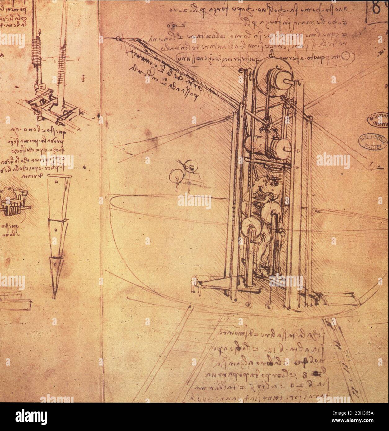 Leonardo da Vinci. Diagramme von Flugmaschinen. Details. 1486-1490 Stockfoto