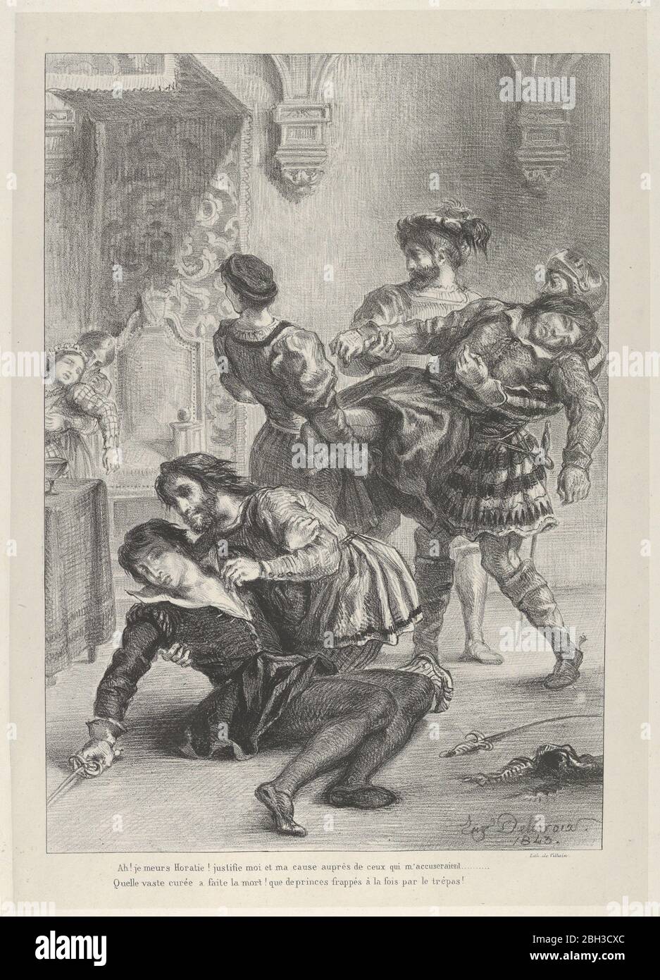 Der Tod Hamlet, 1843. In Akt 5, Szene 2, töten sich Laertes und Hamlet in einem Duell und die Königin stirbt an dem für ihren Sohn bestimmten Gift. Stockfoto