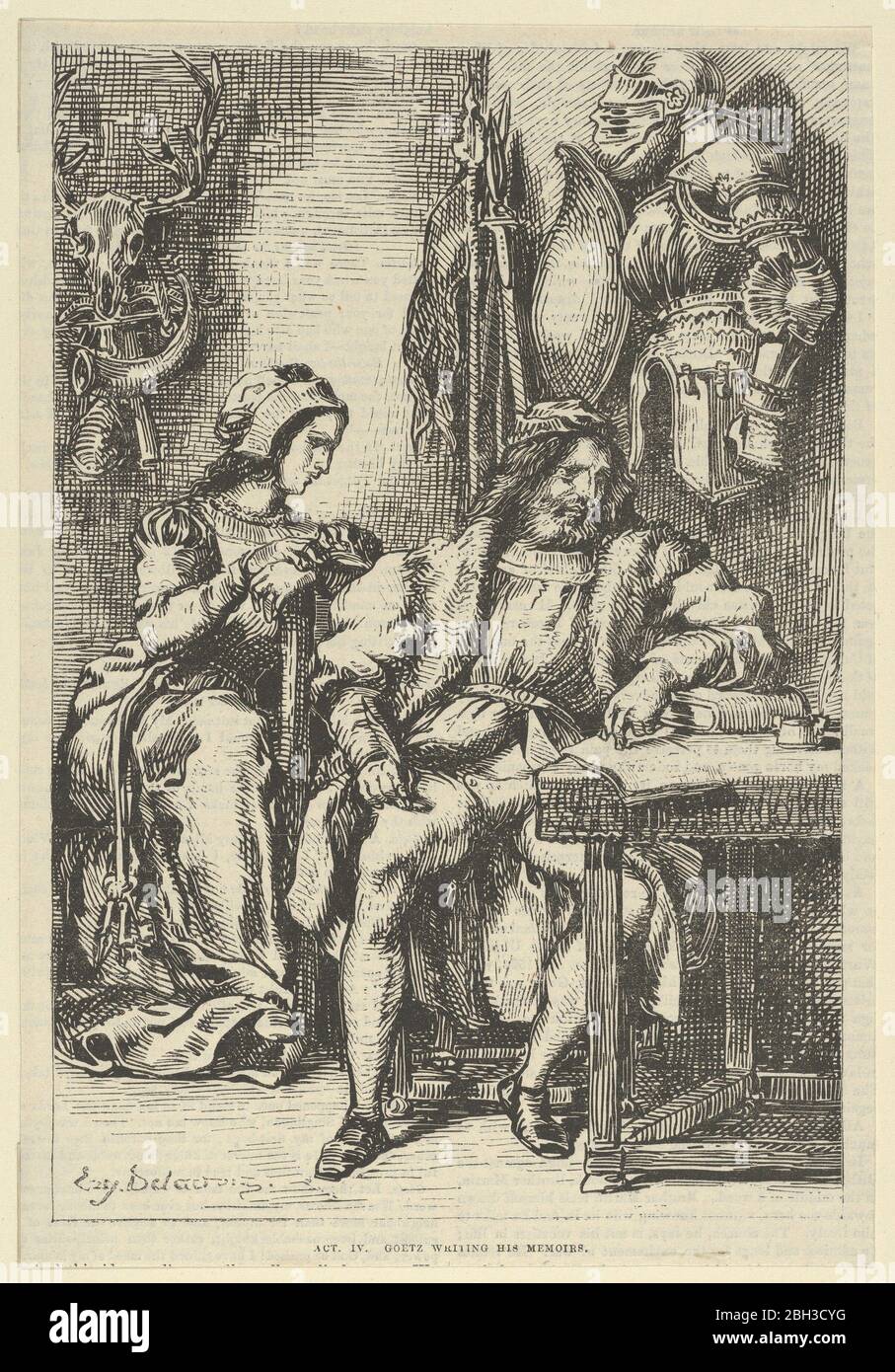 Goetz von Berlichingen schreibt seine Memoiren, nach 1845. Stockfoto