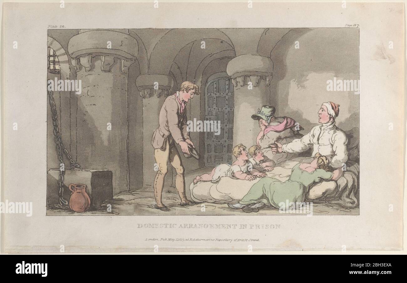 Häusliche Vereinbarungen im Gefängnis, aus "der Vikar von Wakefield", 1. Mai 1817. Stockfoto