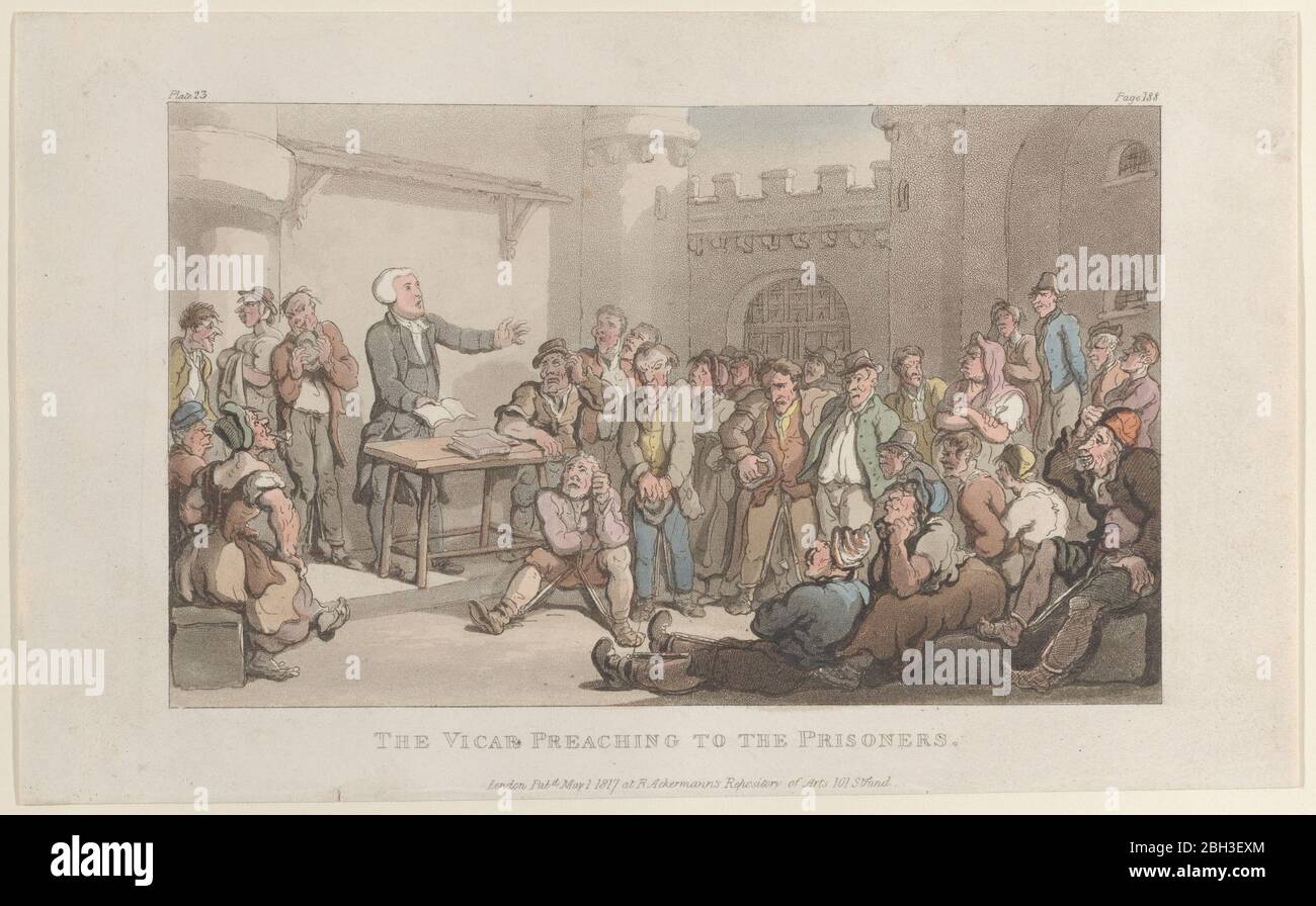 Der Vikar predigt den Gefangenen aus "der Vikar von Wakefield", 1. Mai 1817. Stockfoto