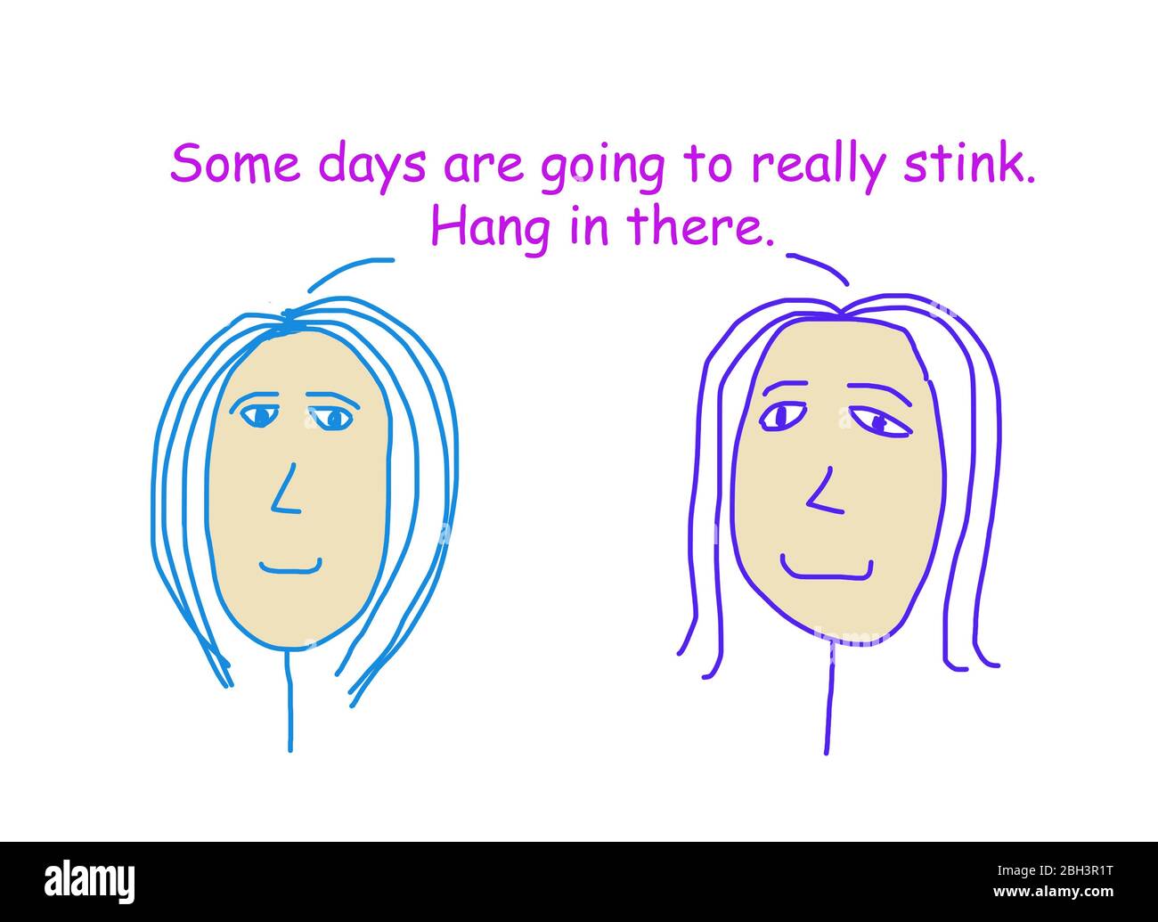 Farbe Cartoon zeigt zwei Frauen reden über die Bedeutung des Hängenbleiben dort auch an Tagen, die stinken. Stockfoto