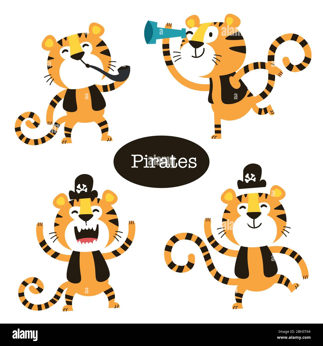 Afrikanische Tiere Set. Cartoon niedlichen Tiger Pirat. Stock Vektor