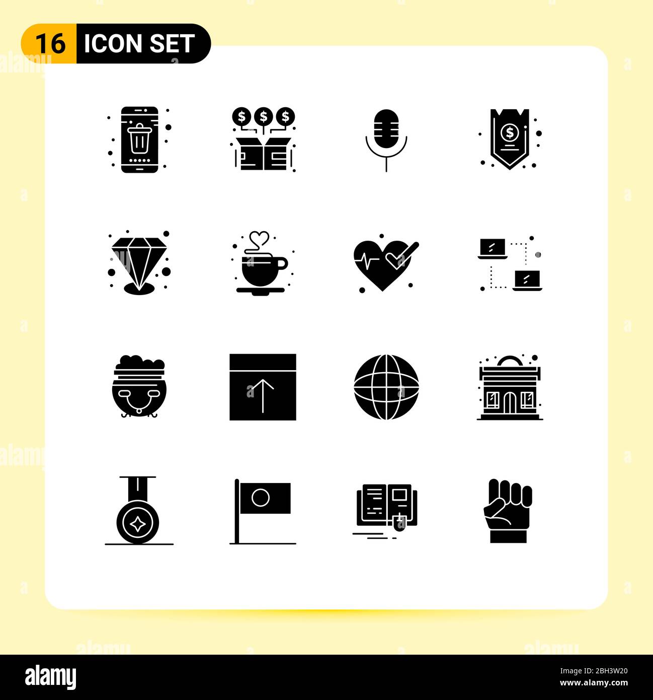 Universal Icon Symbole Gruppe von 16 Moderne solide Glyphen von Fonds, Konto, Geld, sicher, Sound editierbar Vektor Design-Elemente Stock Vektor