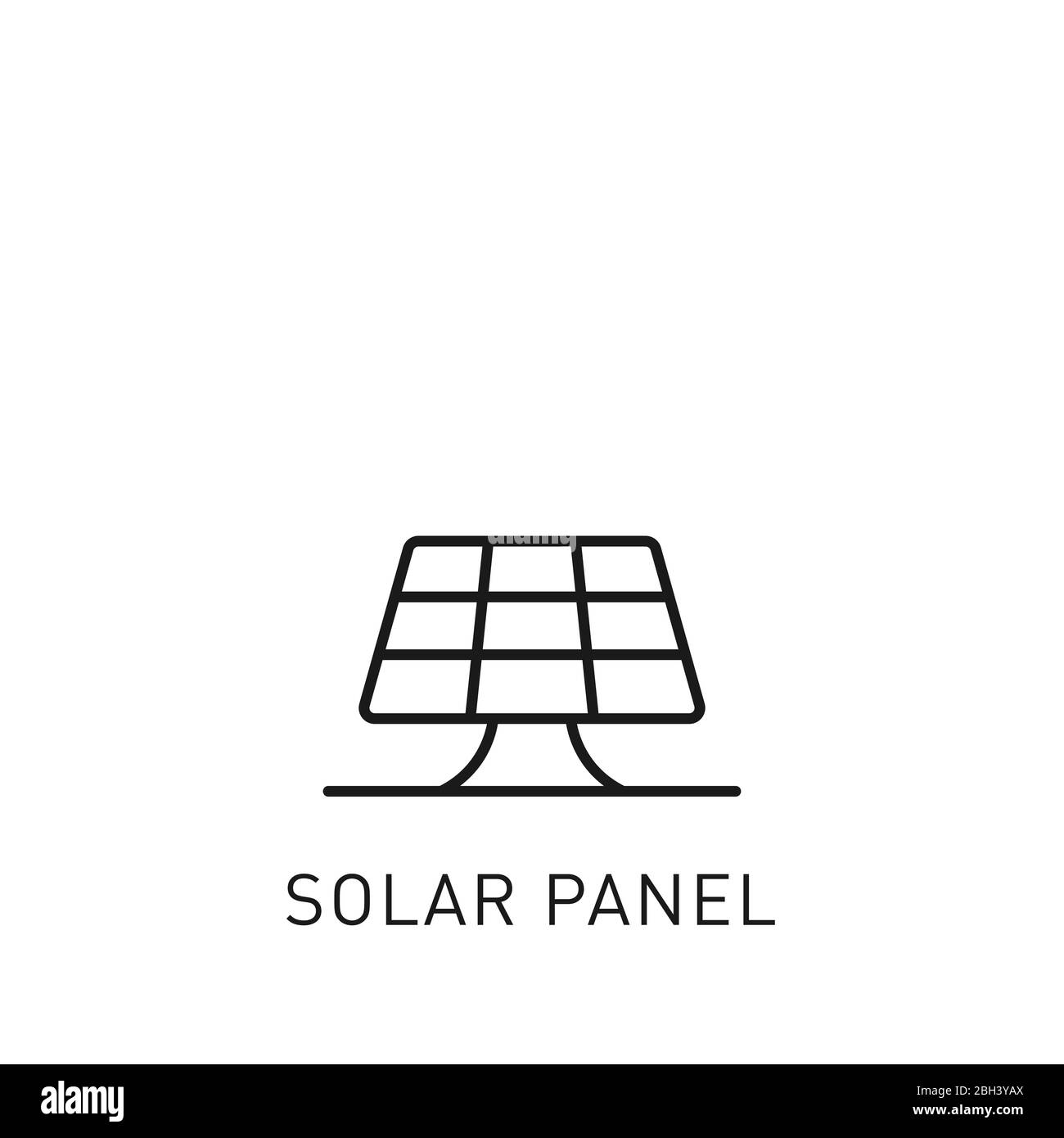 Sonnenkollektoren, dünne Linie, Symbol. Gestaltungselement für erneuerbare Energien, grüne Technologie. Vektorgrafik. Stock Vektor