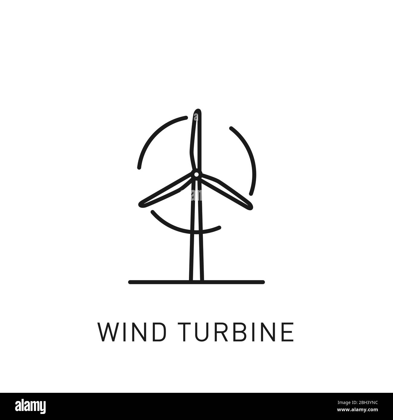Symbol für dünne Linie der Windenergieanlage. Gestaltungselement für erneuerbare Energien, grüne Technologie. Vektorgrafik. Stock Vektor