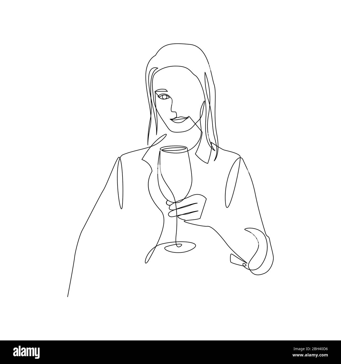 Kontinuierliche eine Linie schöne Frau halten Glas Wein in der Hand. Art. Vektor Stock Vektor