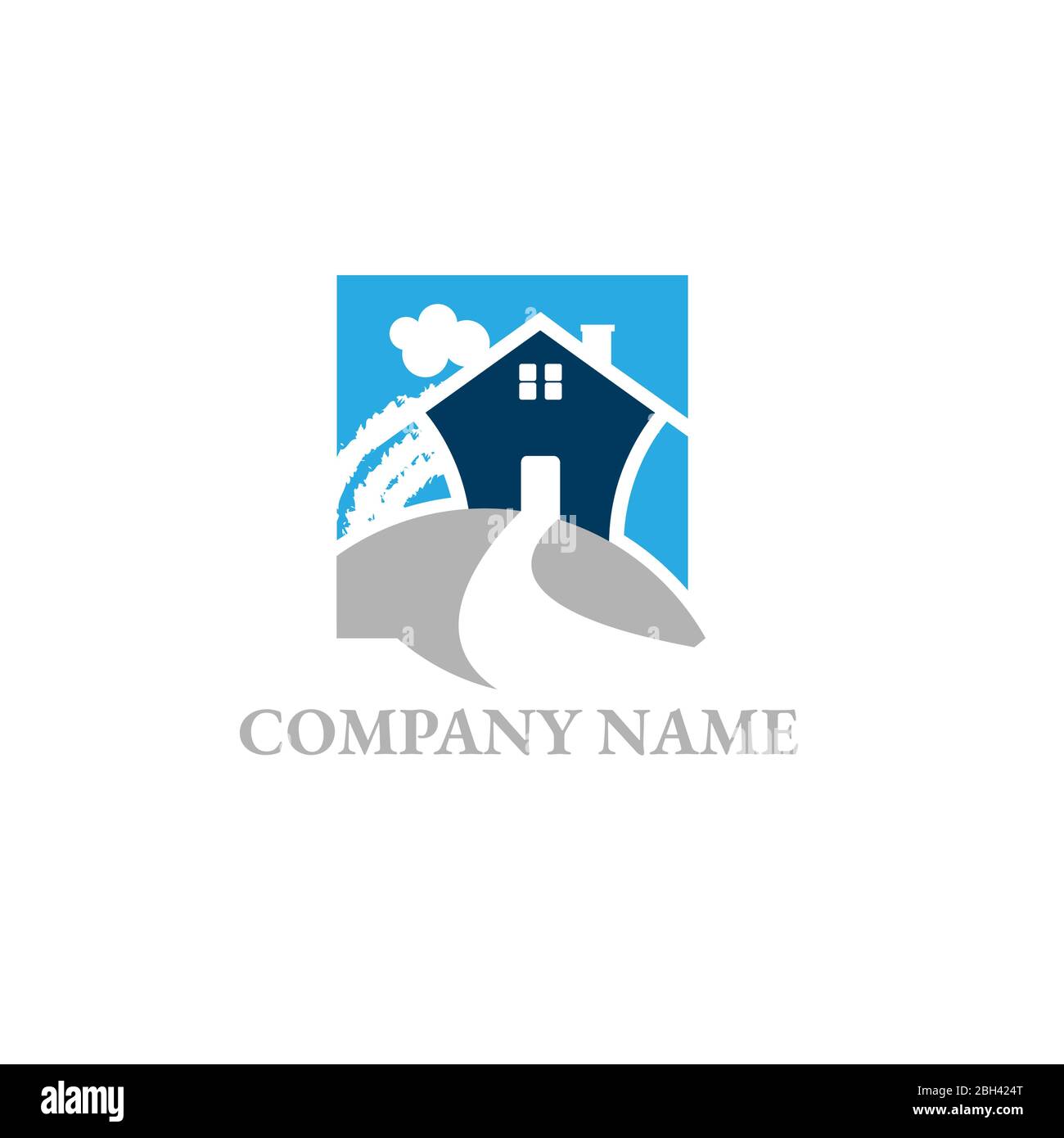 Vektor-Logo-Design-Vorlage von Wald und Haus, die aus einem einfachen Kratzer gemacht. Vektorsilhouette wird gebaut. Vektorlogo Illustration Stock Vektor