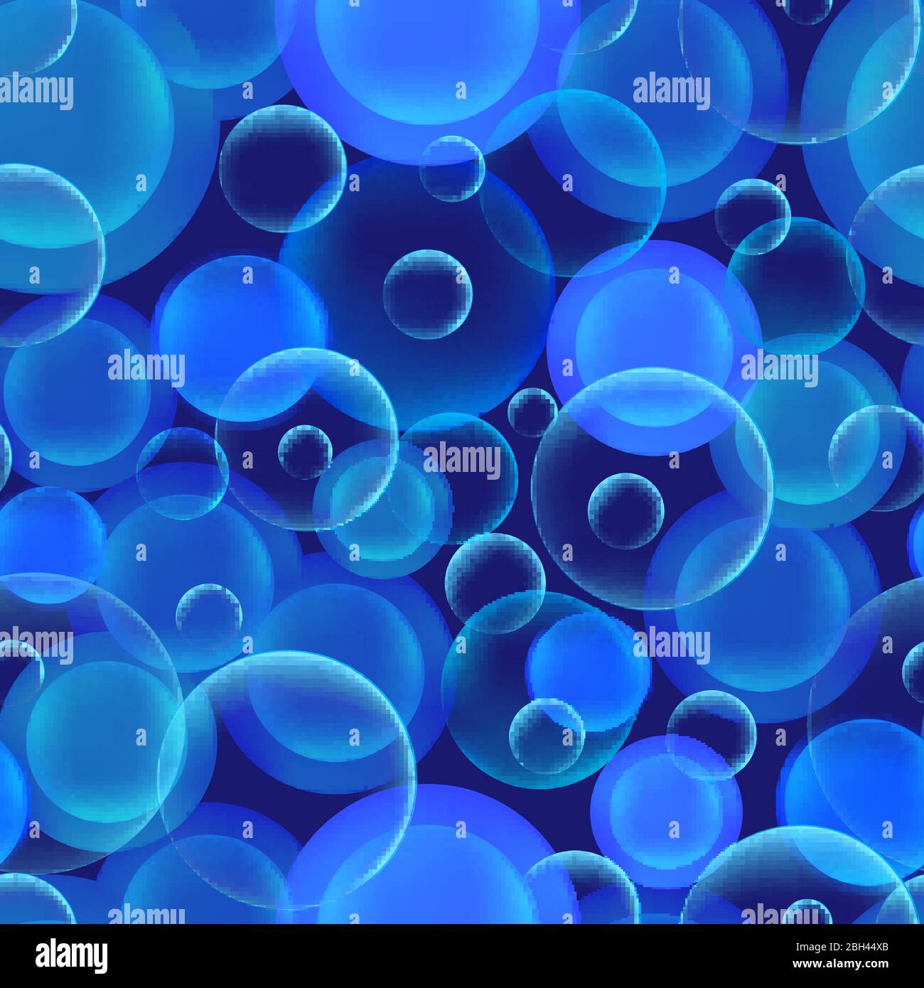 Nahtlose Vektor abstrakten Hintergrund von transparenten und blauen stilisierten Blasen auf einem Phantom blauen Hintergrund. Muster zum Umwickeln von Stoffen und Umhüllungen Stock Vektor