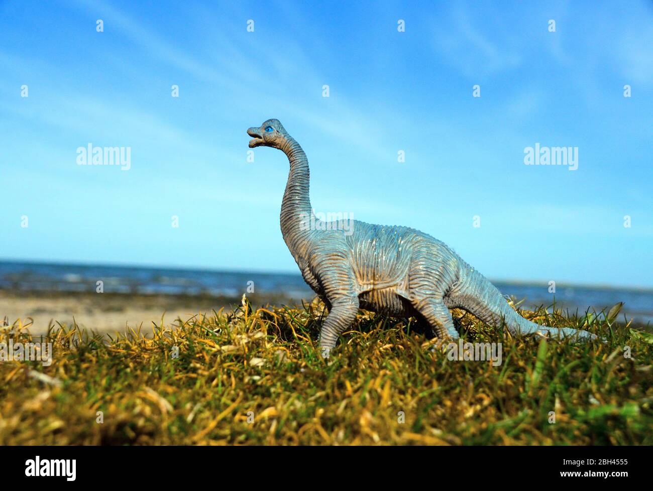 Spielzeug Nachbildung Dinosaurier in einer natürlichen Umgebung im Freien. Stockfoto