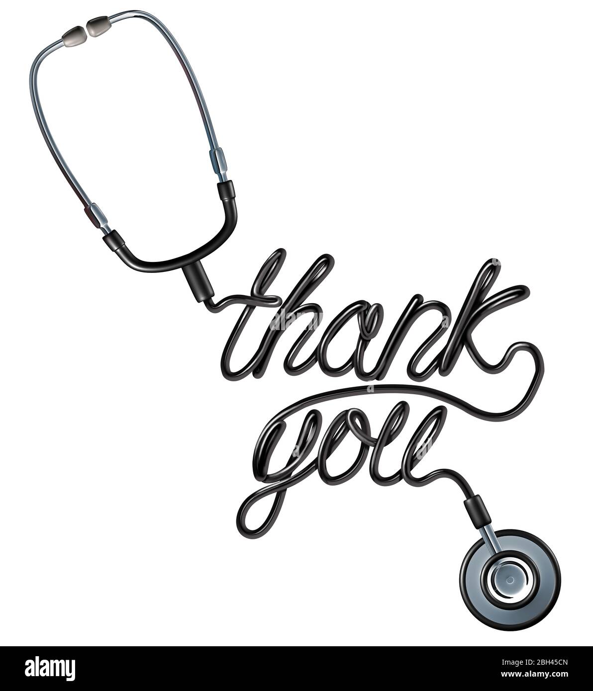 Gesundheitswesen Danke als Arzt Stethoskop geformt als Dankestext als Symbol für die Wertschätzung der Mitarbeiter im Gesundheitswesen. Stockfoto