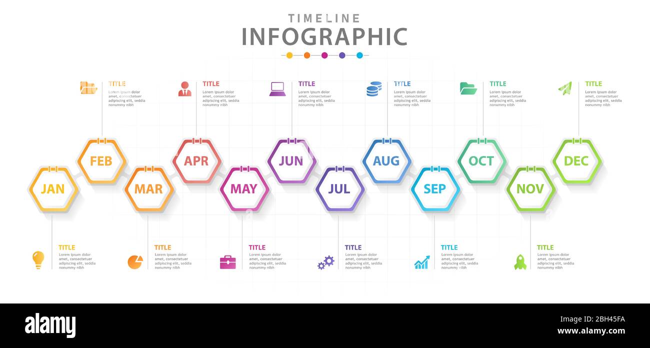 Infografik Vorlage für Unternehmen. Moderner Zeitleisten-Diagramm-Kalender für Projektplanung, Präsentation Vektor-Infografik. Stock Vektor