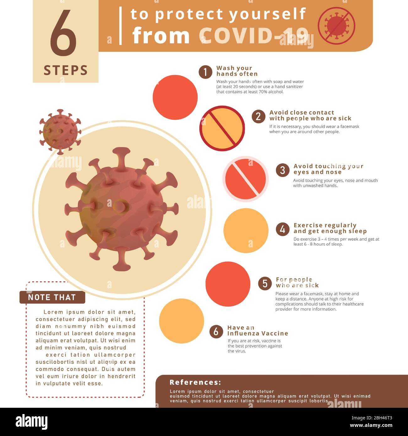 Infografik Zum Corona Virus. Covid-19 Krankheit 2019, Viruseinführung, Symptome und Präventioninfografiken. Stock Vektor