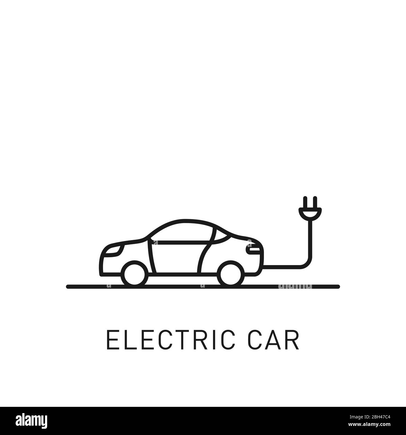Symbol für dünne Linie des Elektroautos. Gestaltungselement für erneuerbare Energien, grüne Technologie. Vektorgrafik. Stock Vektor