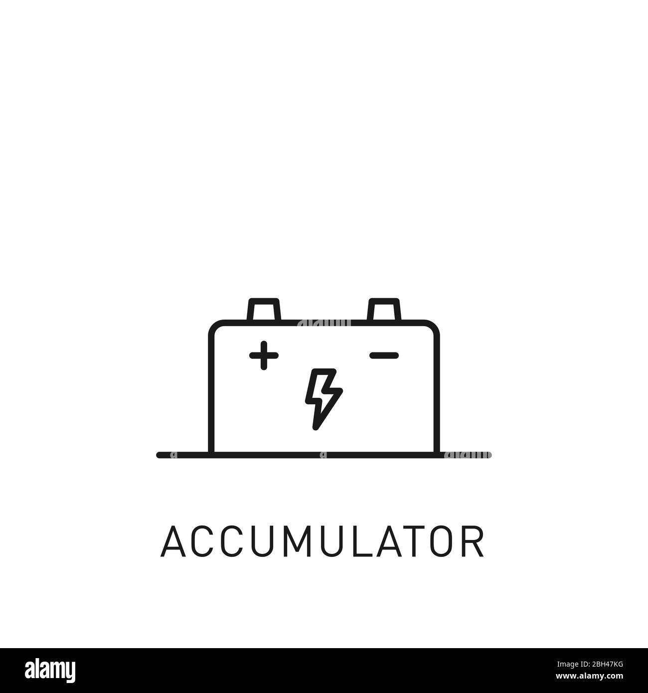 Symbol für dünne Linie des Akkumulators. Gestaltungselement für erneuerbare Energien, grüne Technologie. Vektorgrafik. Stock Vektor