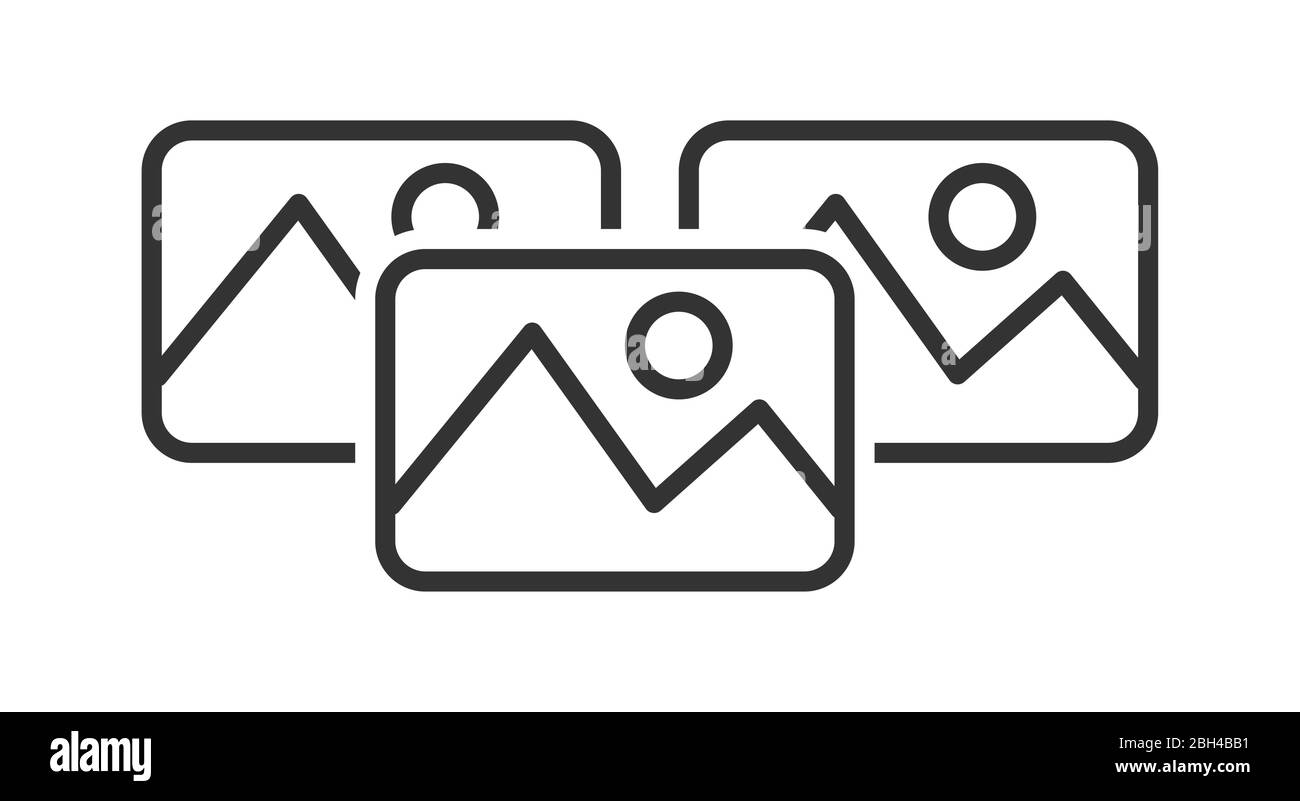 Einfaches Galerie- oder Albumsymbol mit Fotos oder Bildern. Einfaches Stock-Design auf einem weißen Hintergrund für Websites und Apps isoliert, leere Umrisse. Stock Vektor