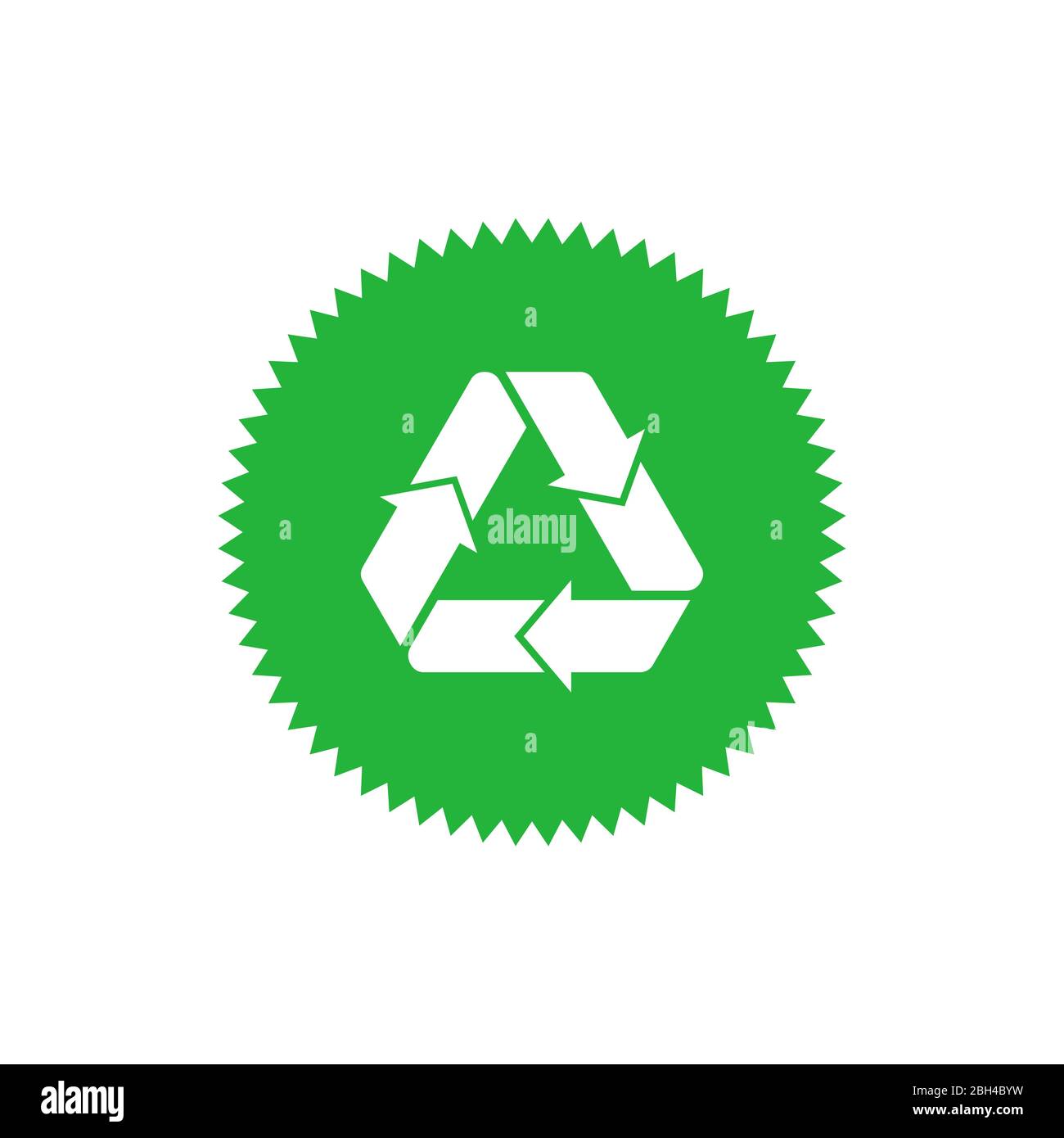 Recycling-Schild grüne Sternabzeichen mit Mobius-Streifen. Design-Element für Verpackungsdesign und Werbematerial. Vektorgrafik. Stock Vektor