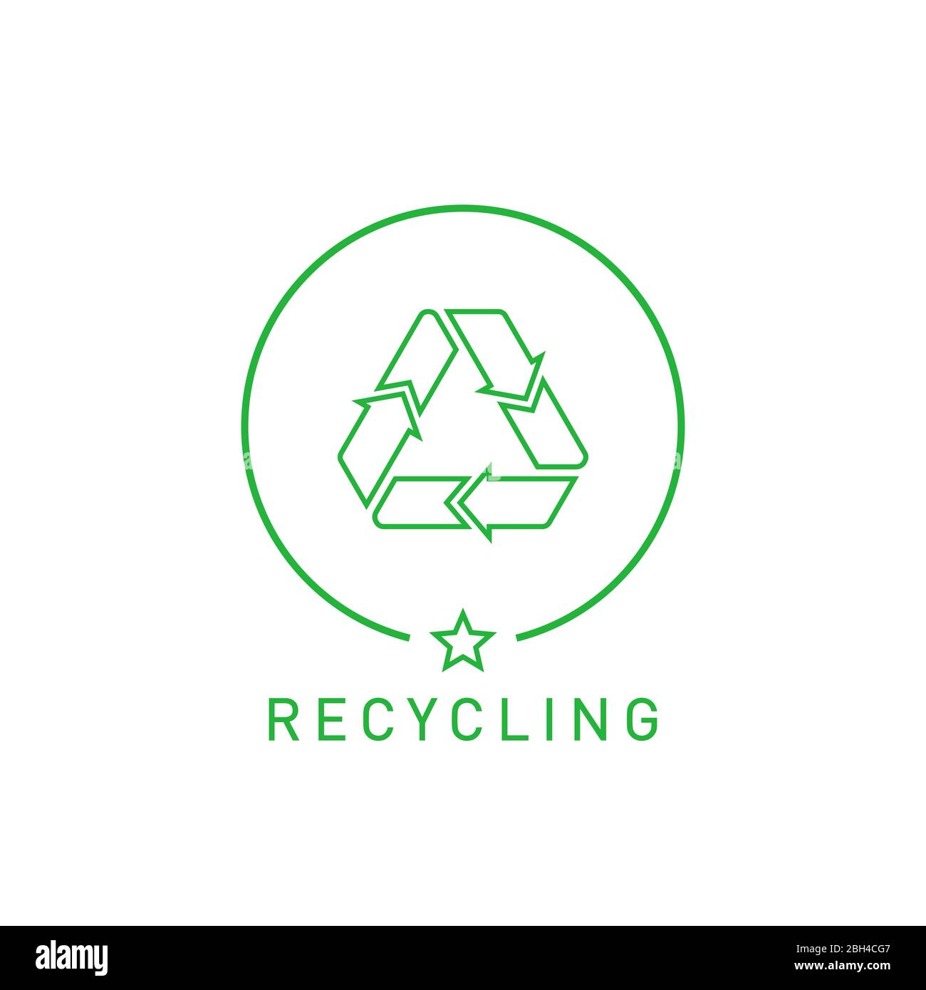 Recycling-Schild grün runde Linie Aufkleber mit Mobius Streifen, Band oder Schlaufe. Design-Element für Verpackungsdesign und Werbematerial. Vektor Stock Vektor
