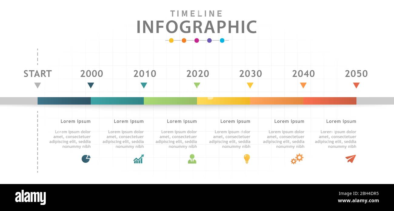 Infografik Vorlage für Unternehmen. 6 Schritte modernes Timeline-Diagramm, Präsentationsvektor Infografik. Stock Vektor