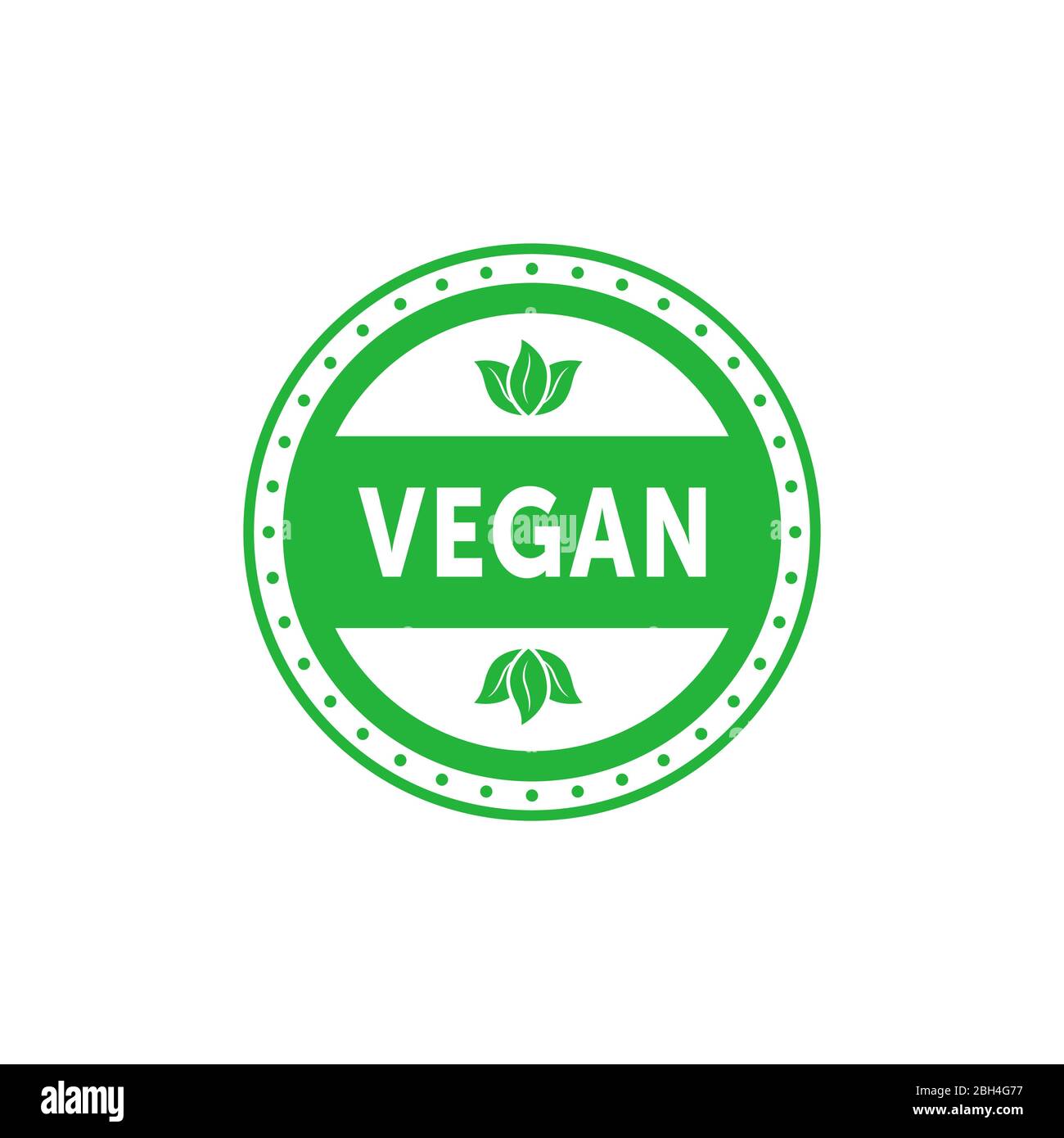 Veganes kreisgrünes flaches Emblem mit Baumblättern. Design-Element für Verpackungsdesign und Werbematerial. Vektorgrafik. Stock Vektor