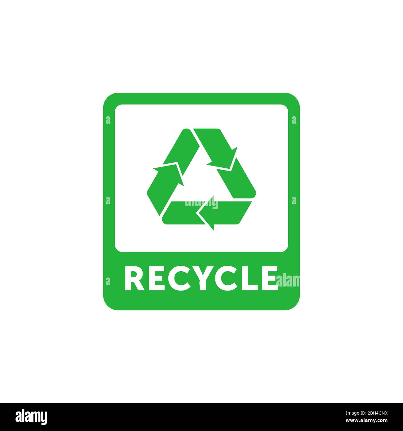 Recyceln Sie grüne Rechteck Aufkleber mit Mobius Streifen, Band oder Schlaufe. Design-Element für Verpackungsdesign und Werbematerial. Vektorgrafik. Stock Vektor