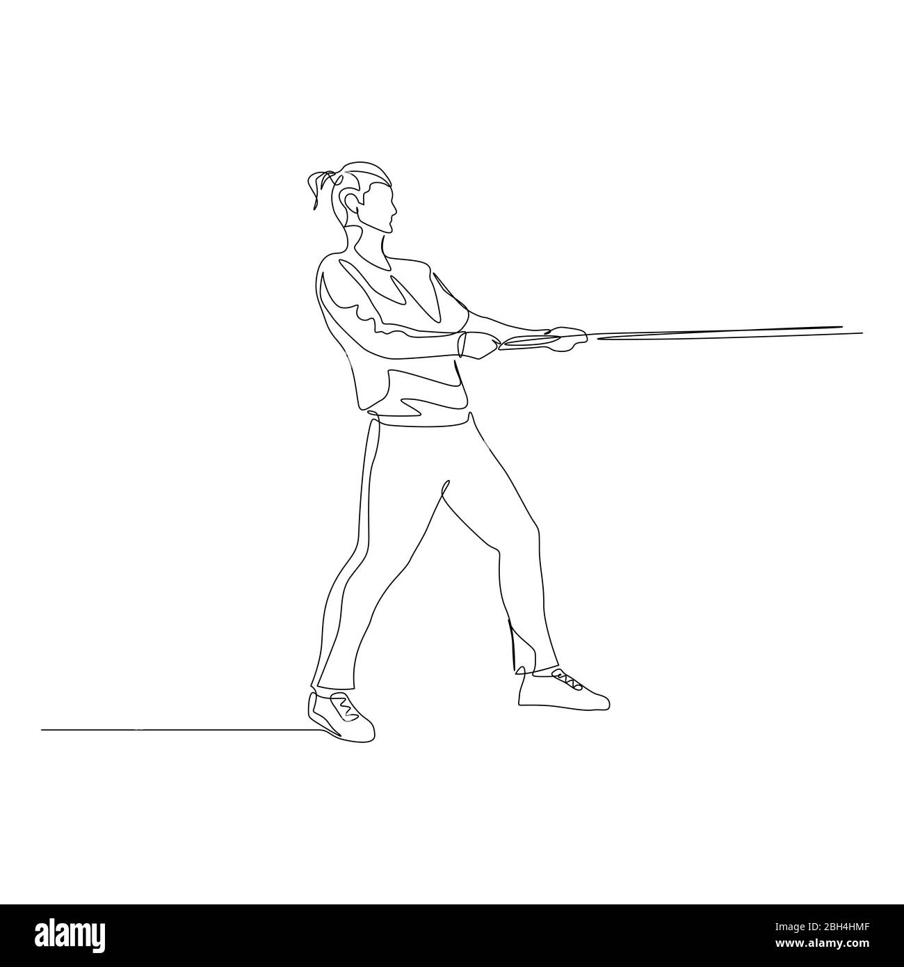 Ein durchgehender Pferdeschwanz zieht ein Seil. Tauziehen des Krieges. Vektorgrafik. Stock Vektor