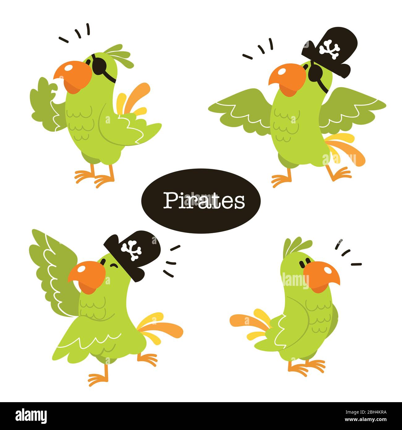 Afrikanische Tiere Set. Cartoon niedlichen grünen Papagei Piraten. Stock Vektor
