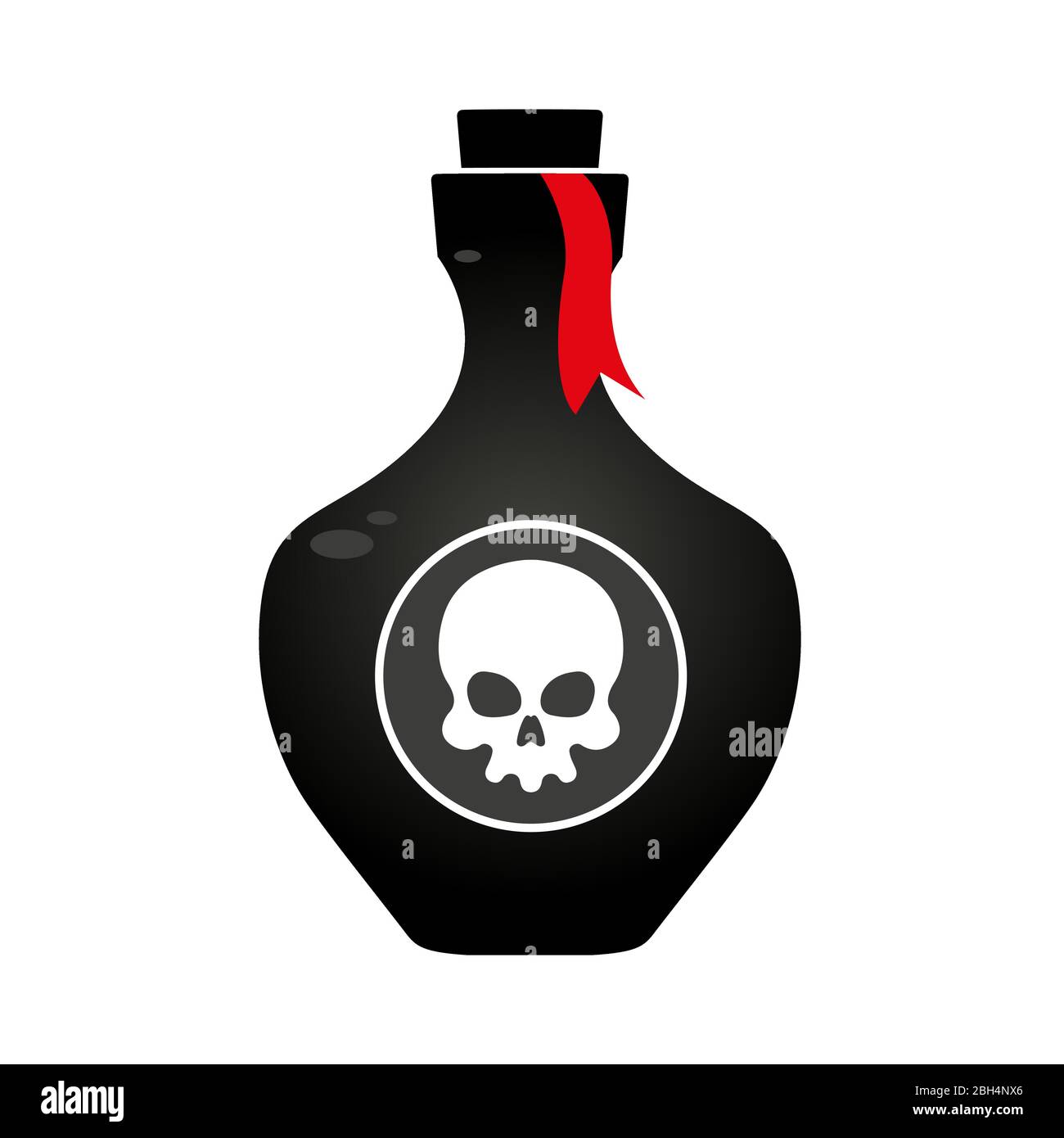 Schwarze Flasche Gift mit einem Aufkleber eines weißen Schädels auf weißem Hintergrund Stock Vektor
