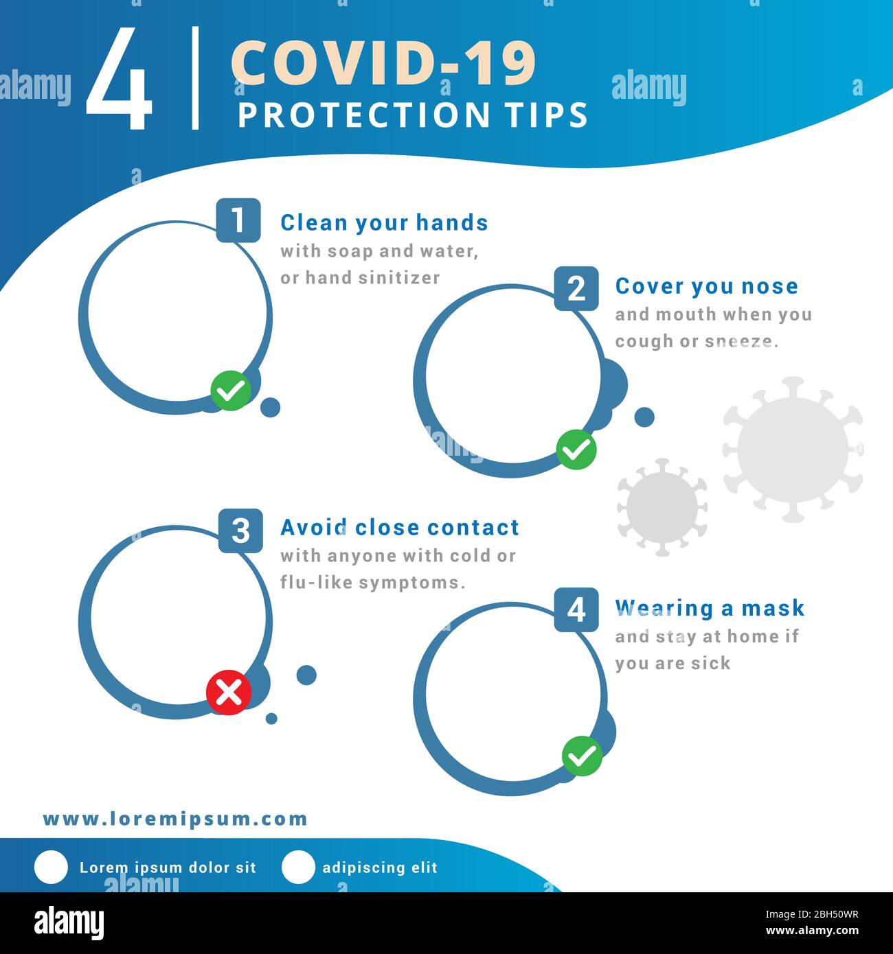 Infografik Zum Corona Virus. Covid-19 Krankheit 2019, Virenschutz Tipps Infografik. Stock Vektor