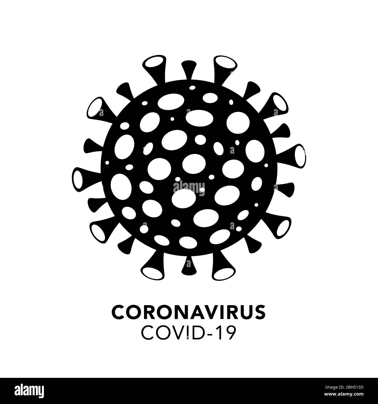 Schwarze Silhouette der Coronavirus-Bakterienzelle Icon, COVID -19 auf weißem Hintergrund. Isoliertes Objekt. Weltweites Pandemiekonzept Stock Vektor