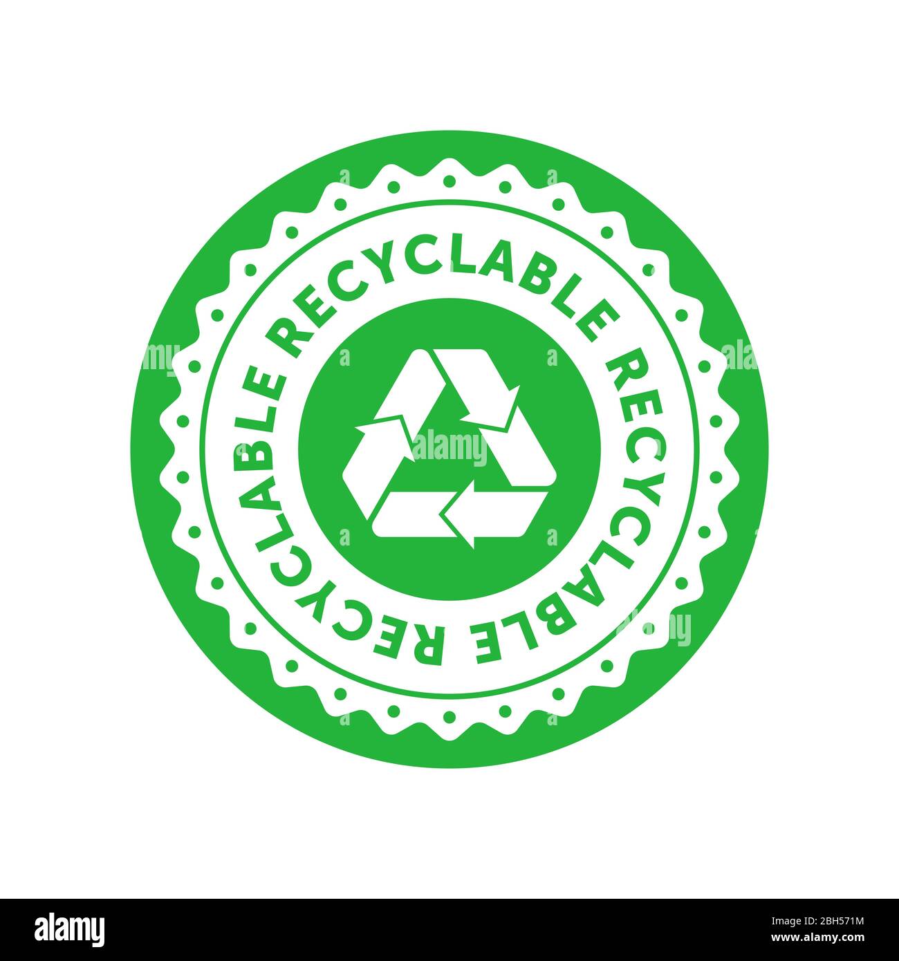 Recycelbares grünes Kreisschild mit Mobius-Streifen. Design-Element für Verpackungsdesign und Werbematerial. Vektorgrafik. Stock Vektor