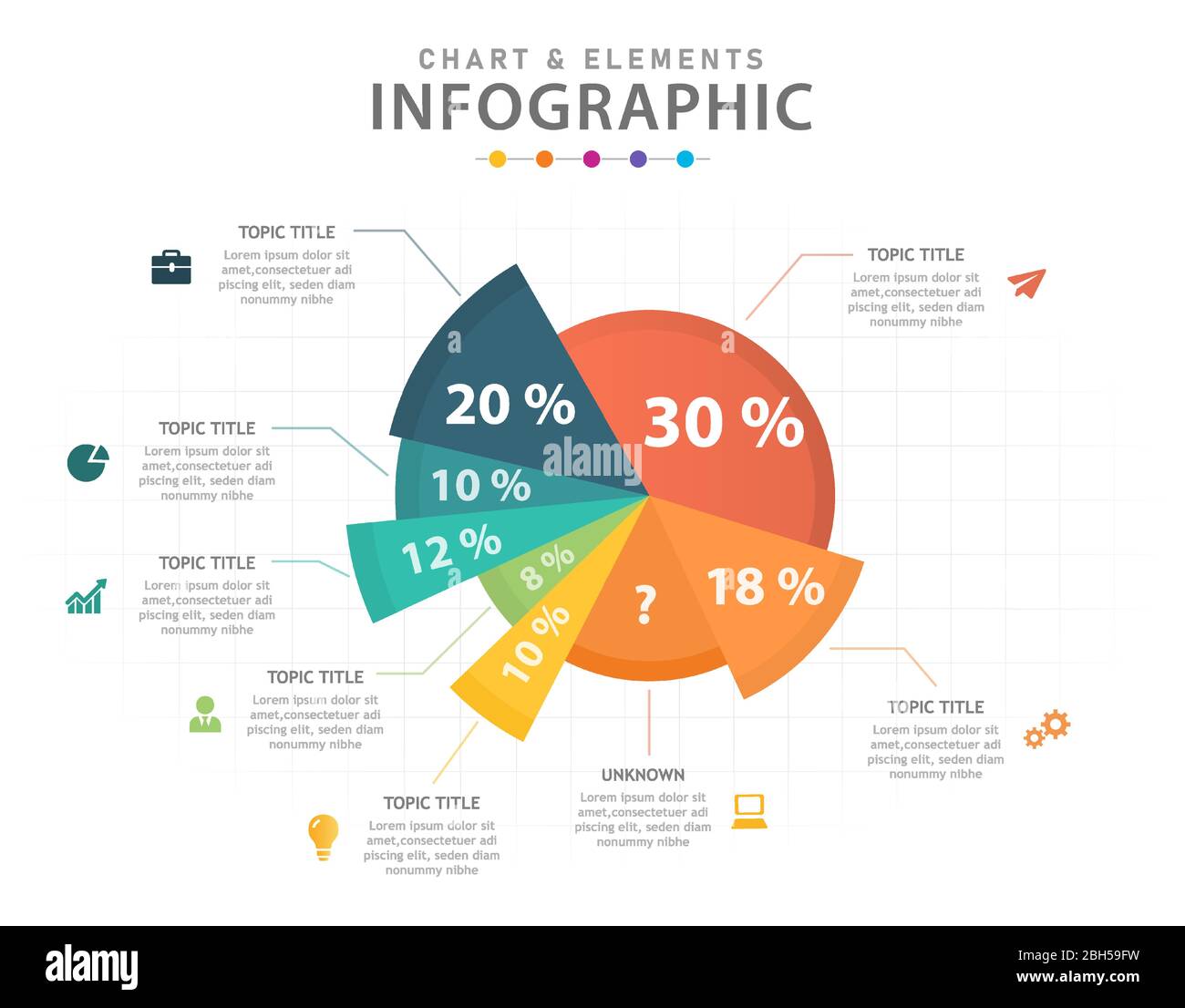 Infografik Vorlage für Unternehmen. 8 Schritte Kreisdiagramm Element, Präsentation Vektor Infografik. Stock Vektor