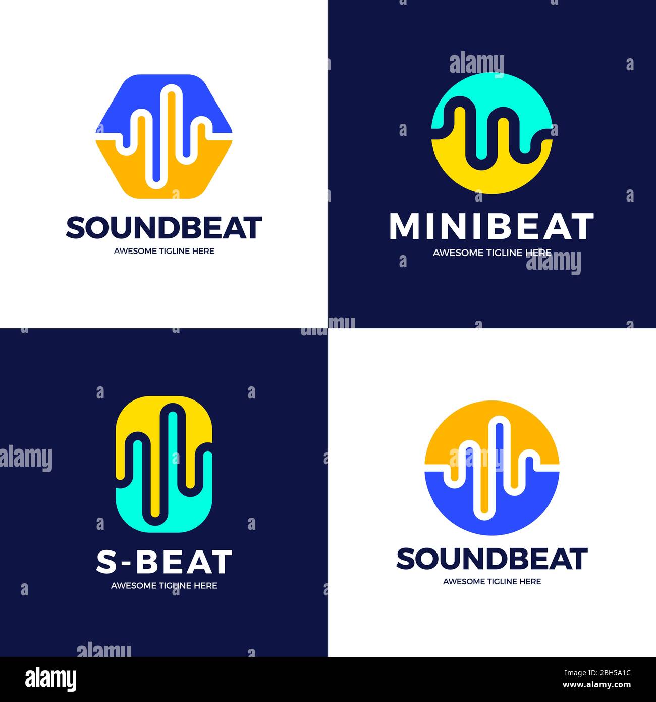 Audio Sound Wave Logo Vorlage Stock Vektor Design. Line abstrakt Musik Technologie Logo. Digitales Element-Emblem, grafische Signalform, curv Stock Vektor