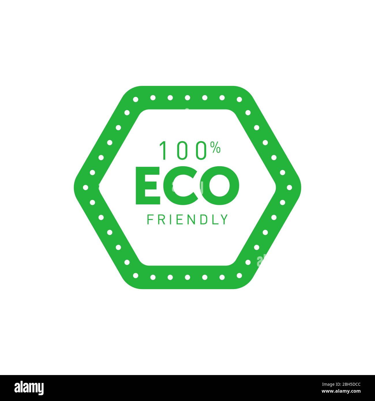 Umweltfreundliches 100% grünes sechseckiges Abzeichen. Design-Element für Verpackungsdesign und Werbematerial. Vektorgrafik. Stock Vektor