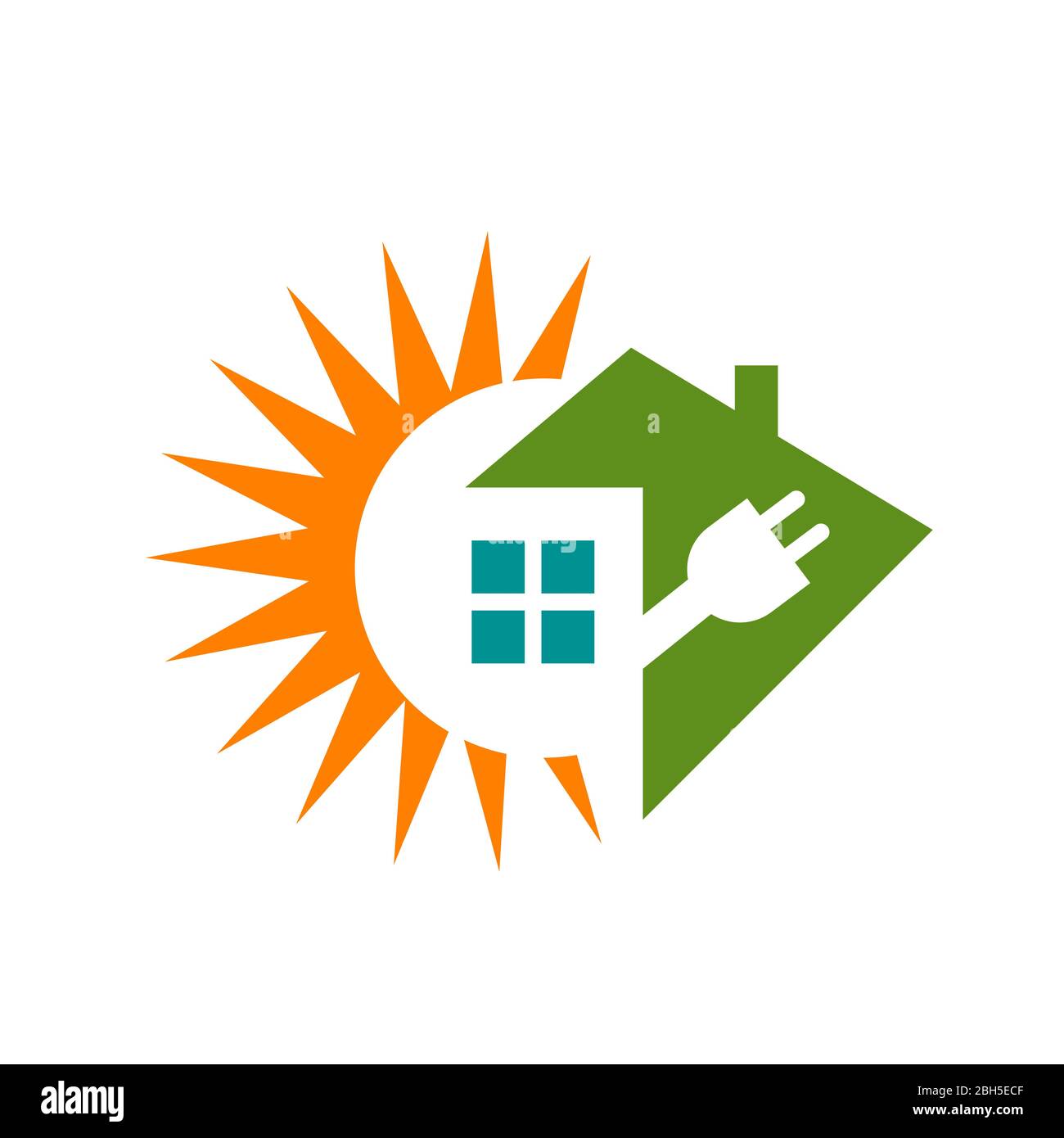 Sun Energy Solar Panels logo Haus und Vorlage für grünen Strom und natürliche Strom Stock Vektor