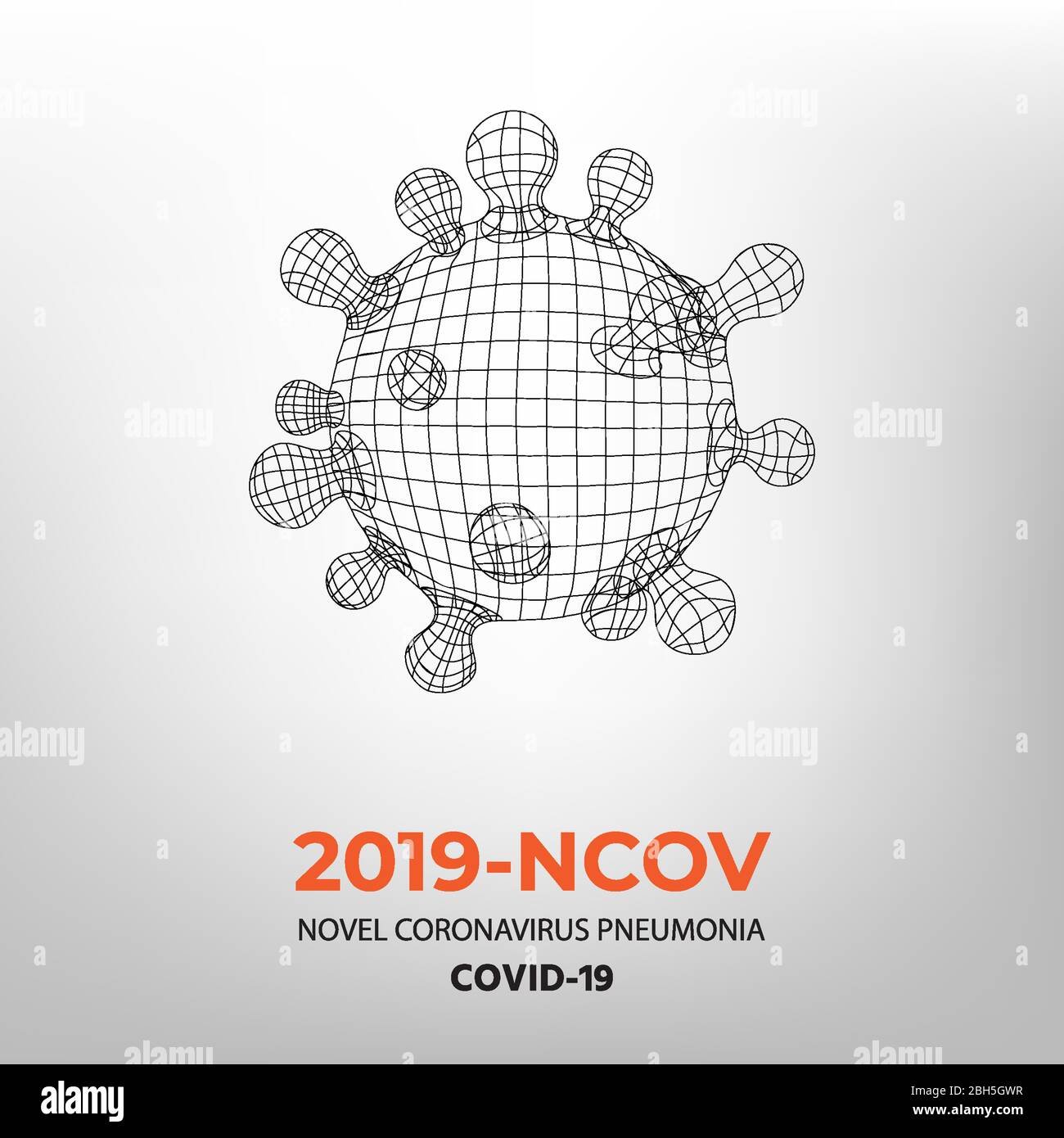 Novel Coronavirus 2019-nCoV. Virus Covid 19-NCP. SARS CoV 2 ist EIN einsträngiges RNA-VIRUS. Polygonnetz der viralen Zelle auf hellem Hintergrund. Linearer Umriststil mit Beispieltext. Einfacher Vektor. Stock Vektor