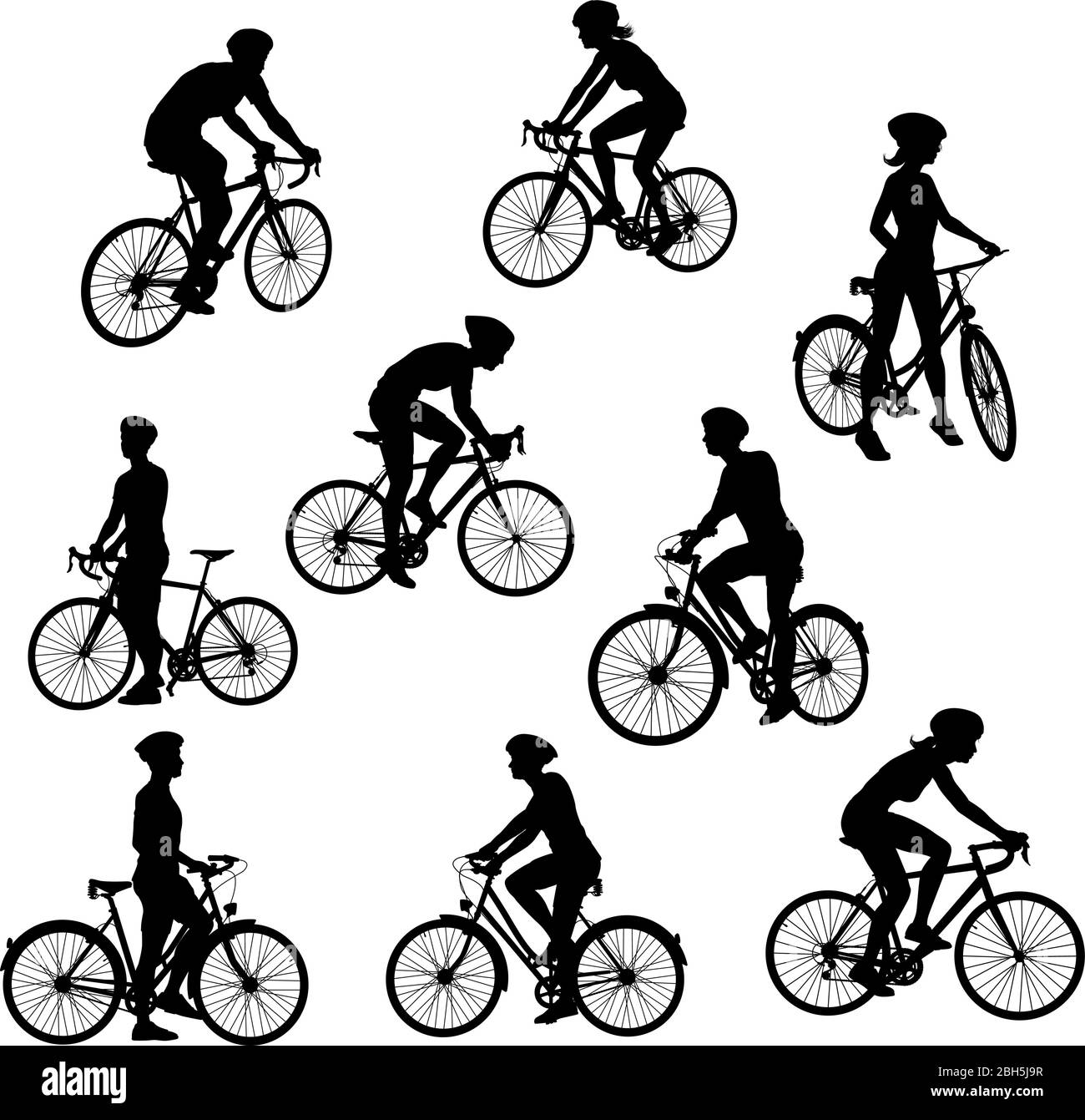 Fahrrad und Radfahrer Silhouetten eingestellt Stock Vektor