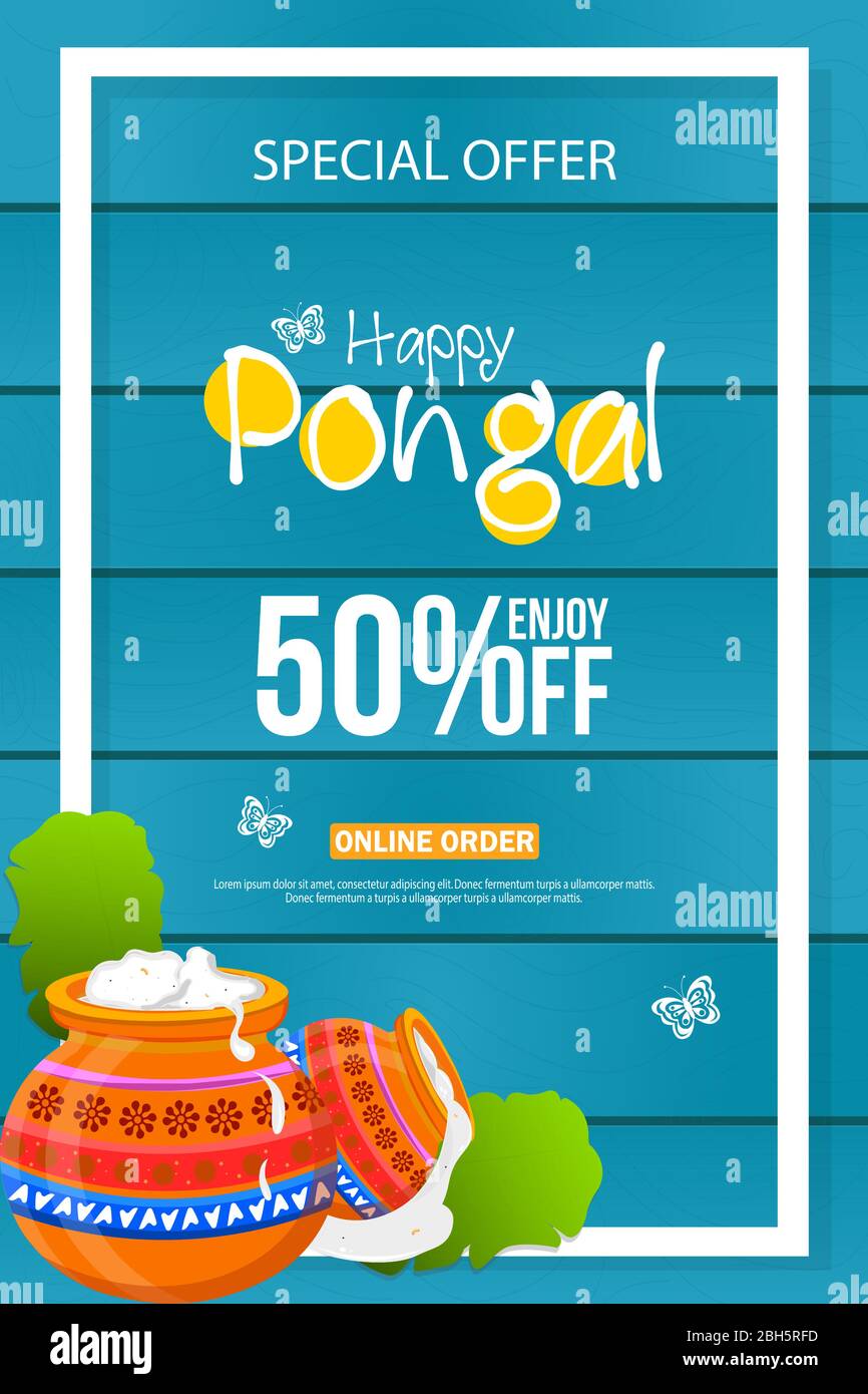 Illustration von Happy Pongal Verkauf Hintergrund. Kann für den Verkauf, Werbeplakat, Banner, Stock Vektor