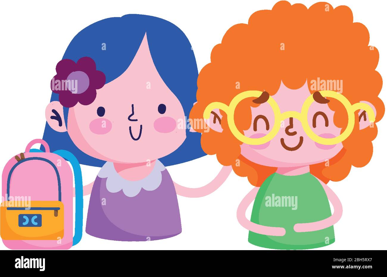 Mädchen Kinder mit Tasche Design, Eduaction Schule Universitätsunterricht Wissen Vorschulkinder lernen Klassenzimmer und primäre Thema Vektor-Illustration Stock Vektor