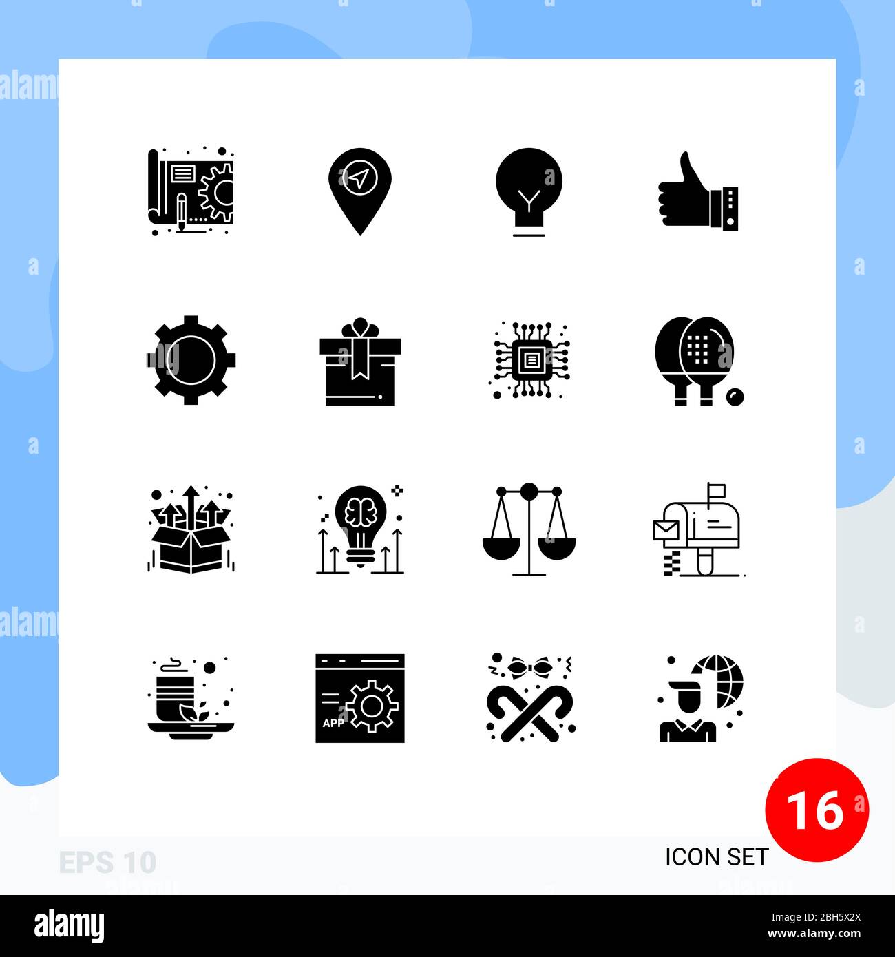 Gruppe von 16 Solid Glyphen Zeichen und Symbole für ja, Daumen, Glühbirne, Hand, Finger editierbare Vektor Design-Elemente Stock Vektor
