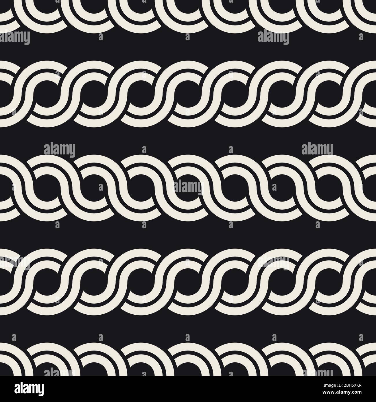 Vektor nahtlose Muster. Monochrome wellenförmige Streifen Hintergrund. Die dekorativen geometrischen interlaced Linien. Stock Vektor
