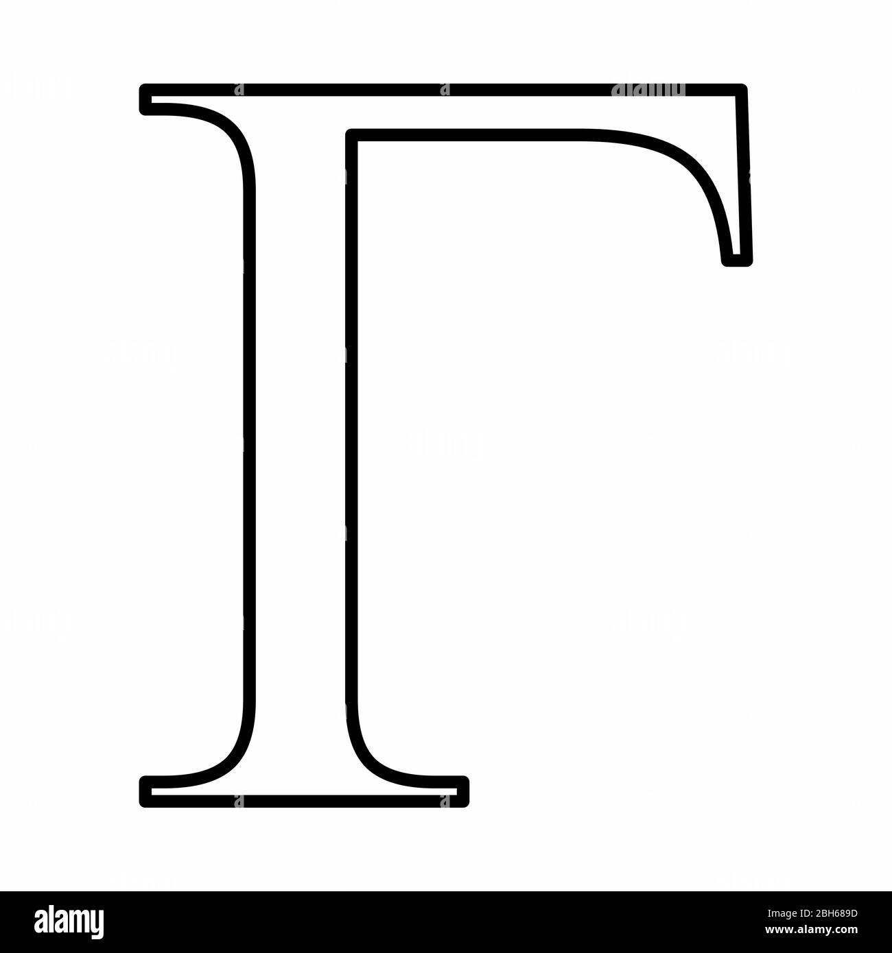 Gamma griechischer Buchstabe lineares Symbol-Bild in Großbuchstaben auf grauem Hintergrund mit Etikett Stock Vektor