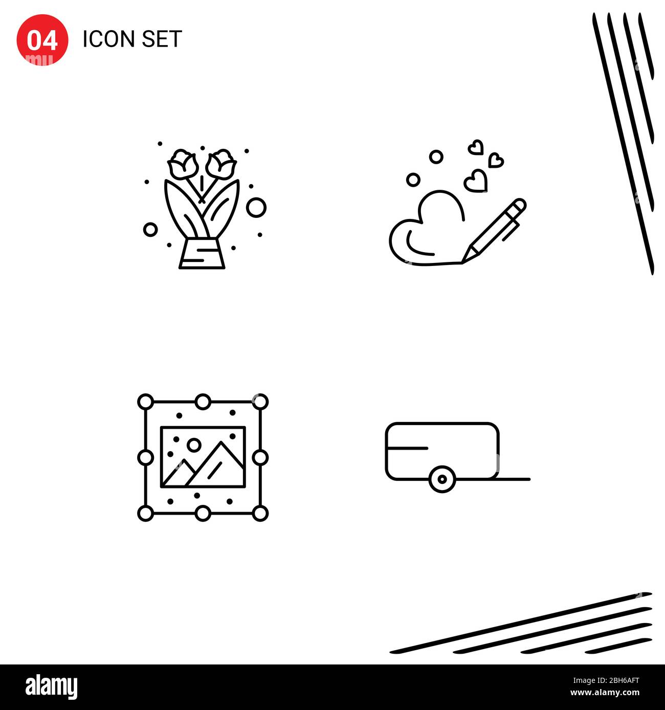 Modernes Set von 4 Filledline Flat Colors Piktogramm von Blume, Bild, Stift, Hochzeit, Bauer editierbar Vektor Design-Elemente Stock Vektor