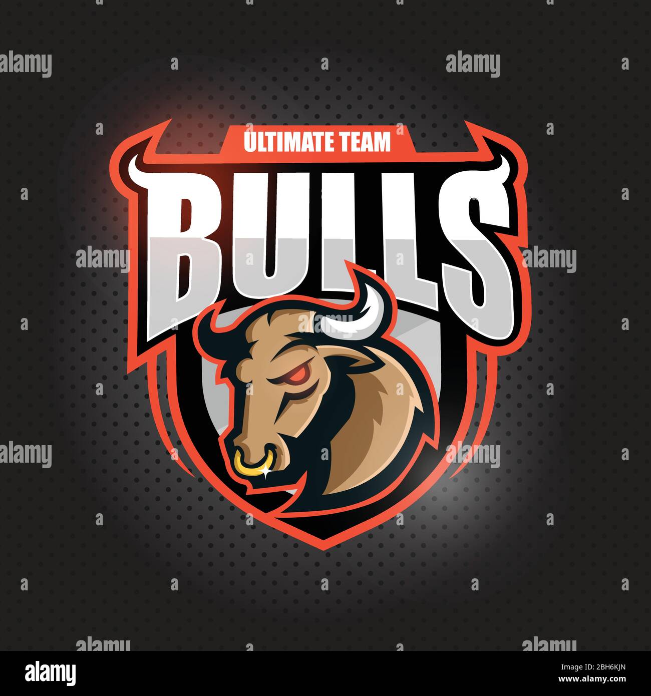 Stier Kopf Logo Mascot Emblem auf Schild. Stock Vektor