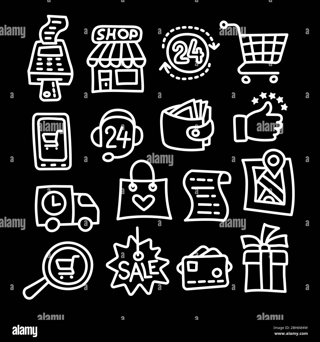 Abbildung: Der Einkauf und Verkauf icons Übersicht Stock Vektor