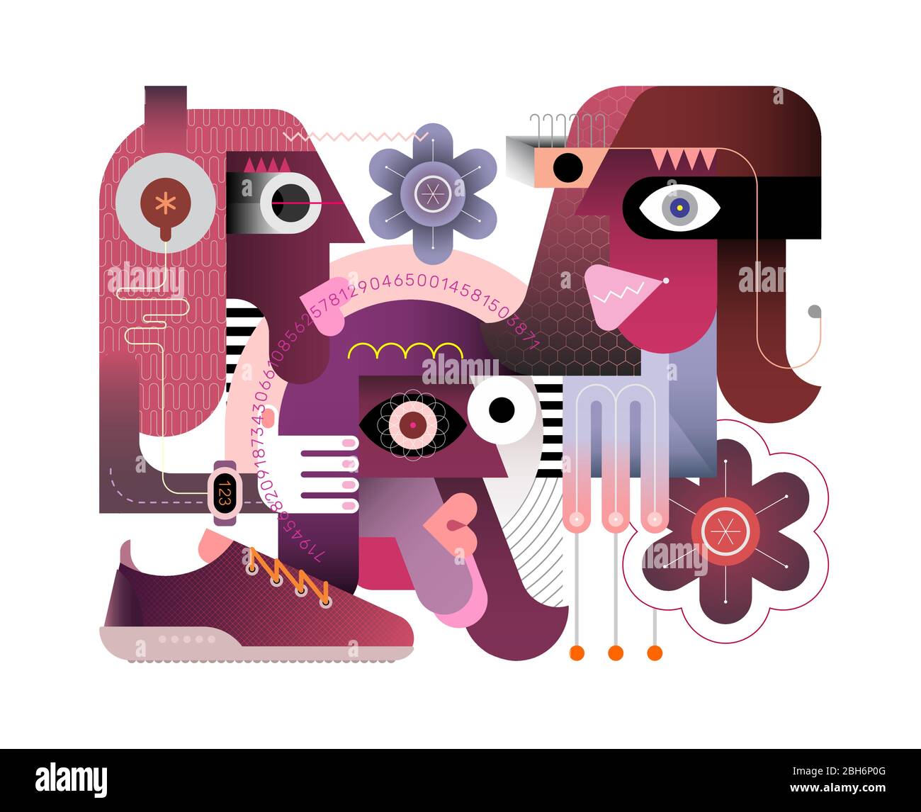 Buntes Design isoliert auf einem weißen Hintergrund drei Personen Vektor-Illustration. Stock Vektor