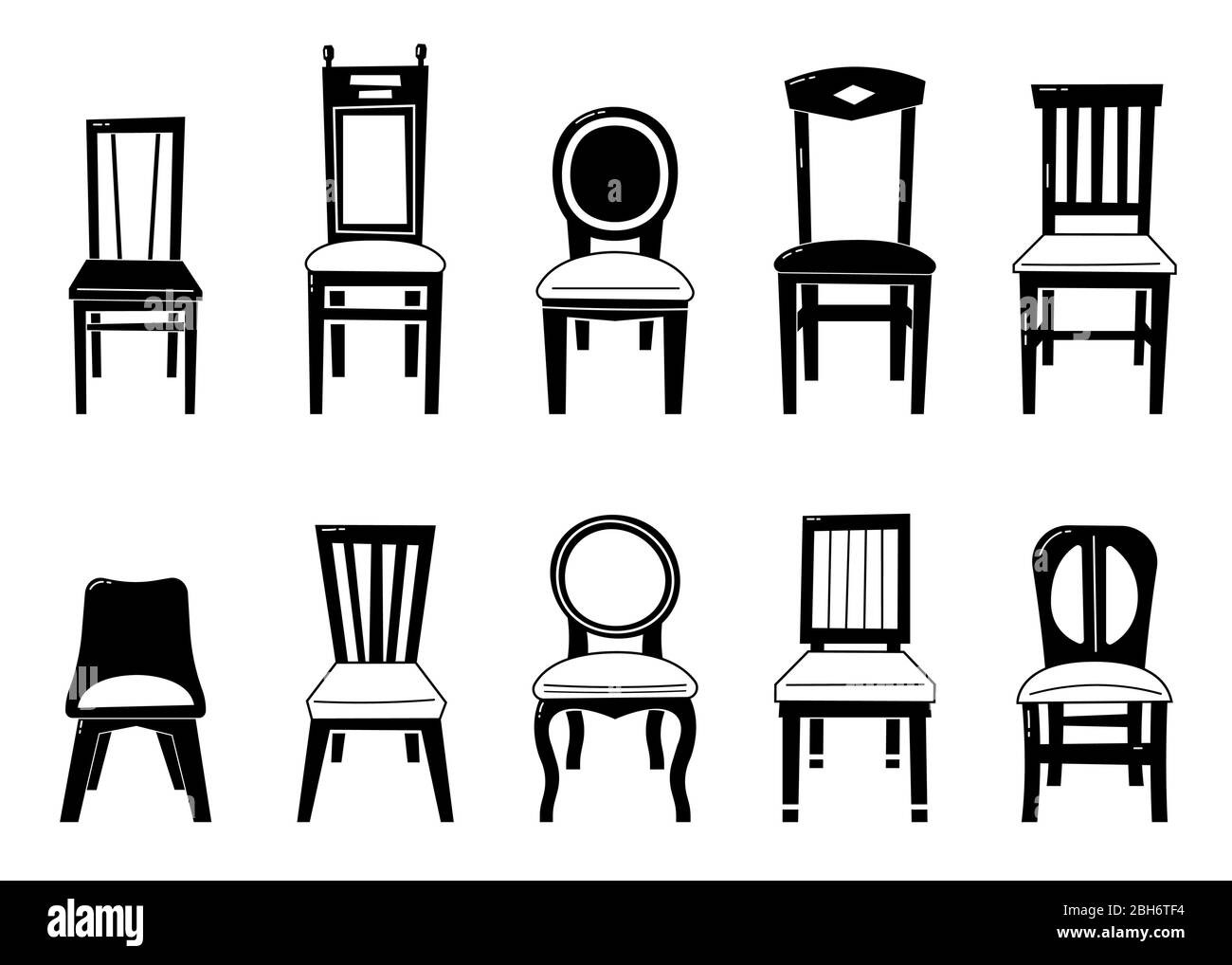 Stuhl Set Vektor. Tischstühle Und Möbel. Verschiedene Typen. Stock Vektor