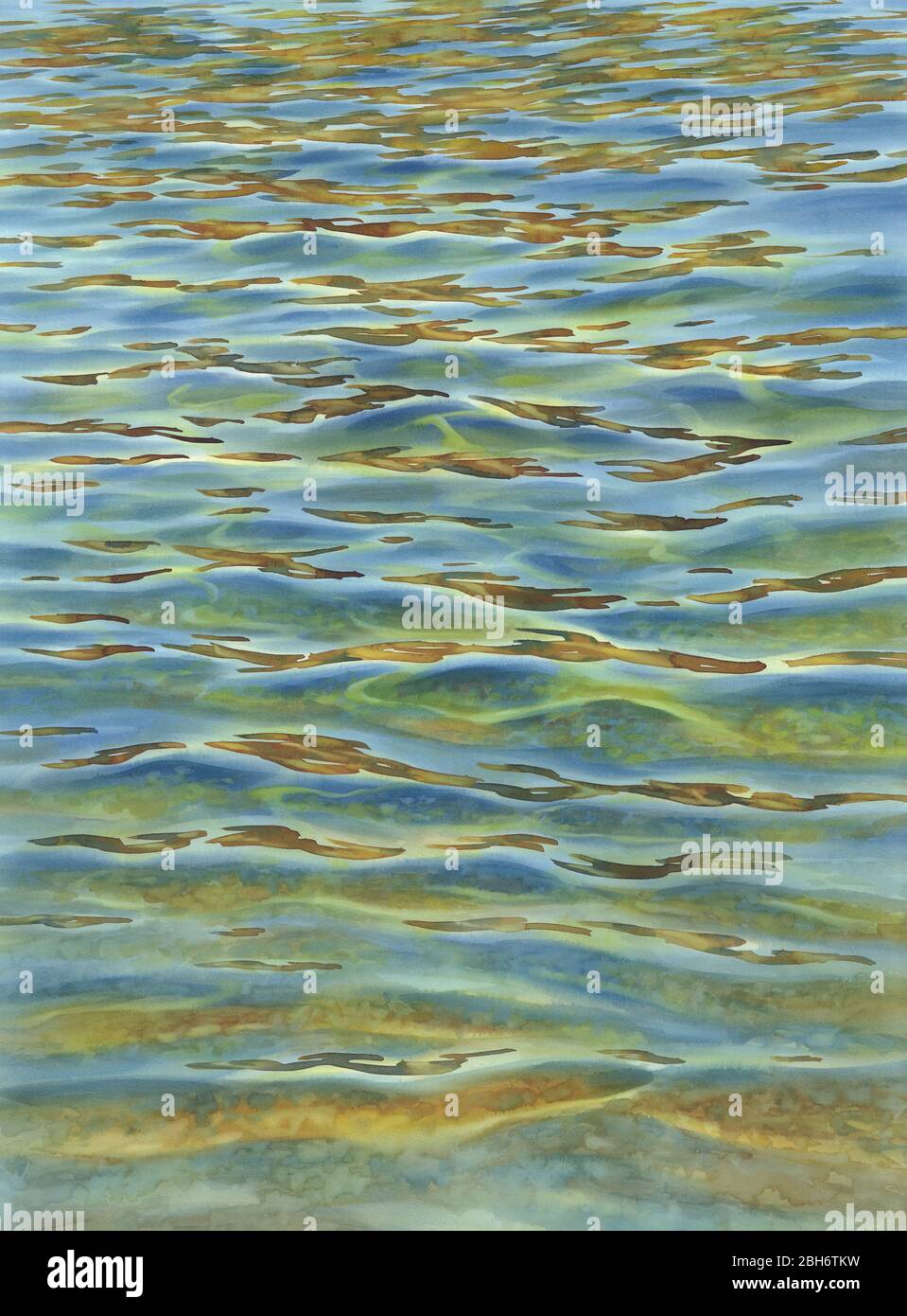 Sonnige Wasser mit transparenten Wellen Aquarell Hintergrund Stockfoto