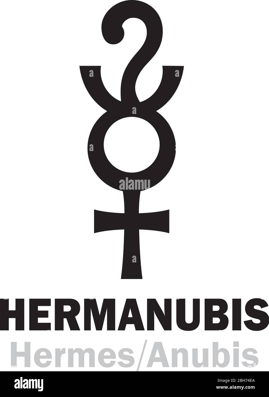Astrologie-Alphabet: HERMANUBIS (Hermes+Anubis), die griechisch-ägyptische synkretische Gottheit der Wahrheit, der Leiter der Seelen in die Unterwelt. Hieroglyphen. Stock Vektor